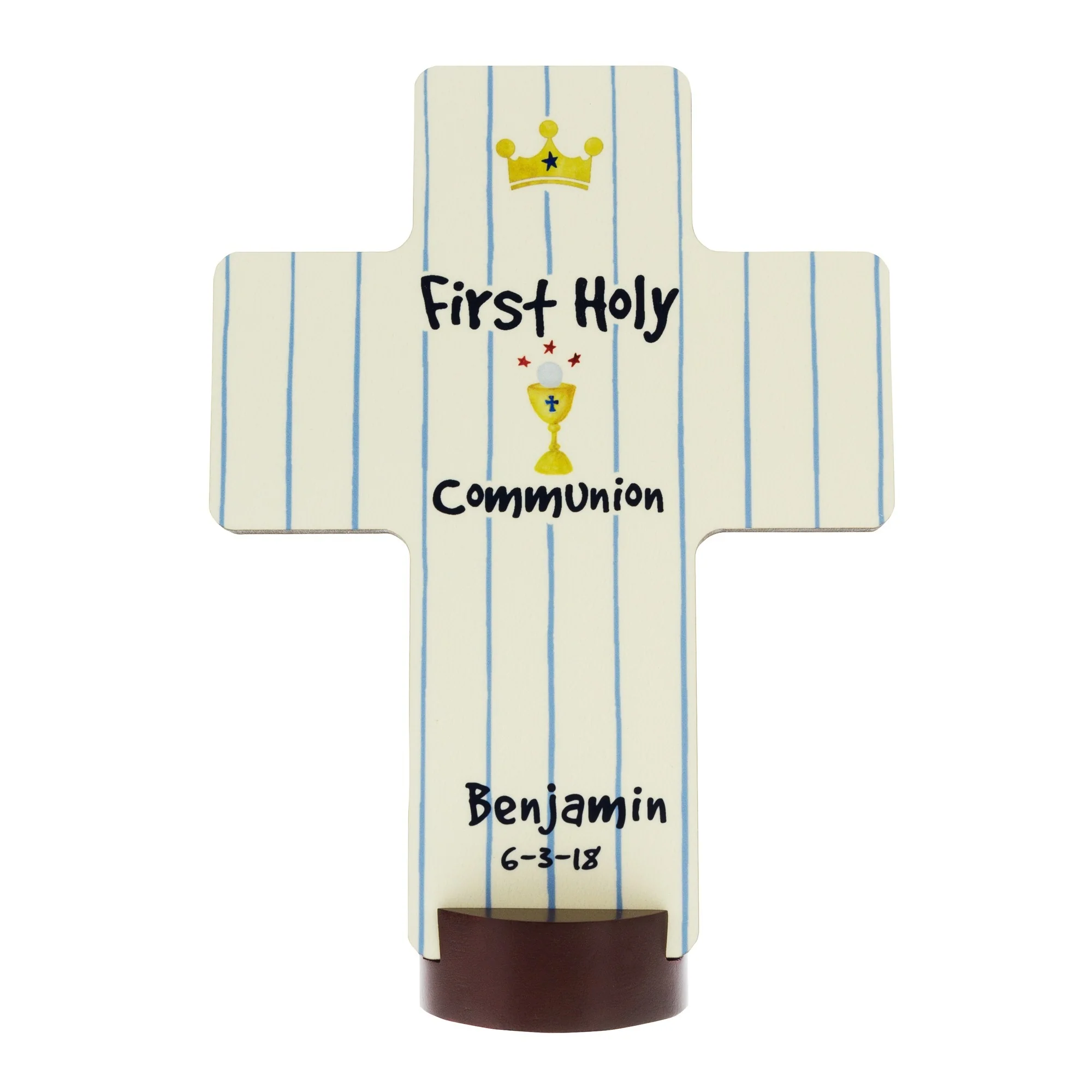 Personalized First Communion Boy's Watercolor Cross - Image 2