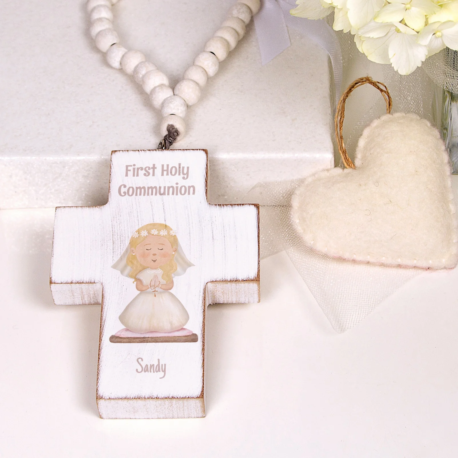 Personalized First Communion Hanging Cross For Girls - Image 4
