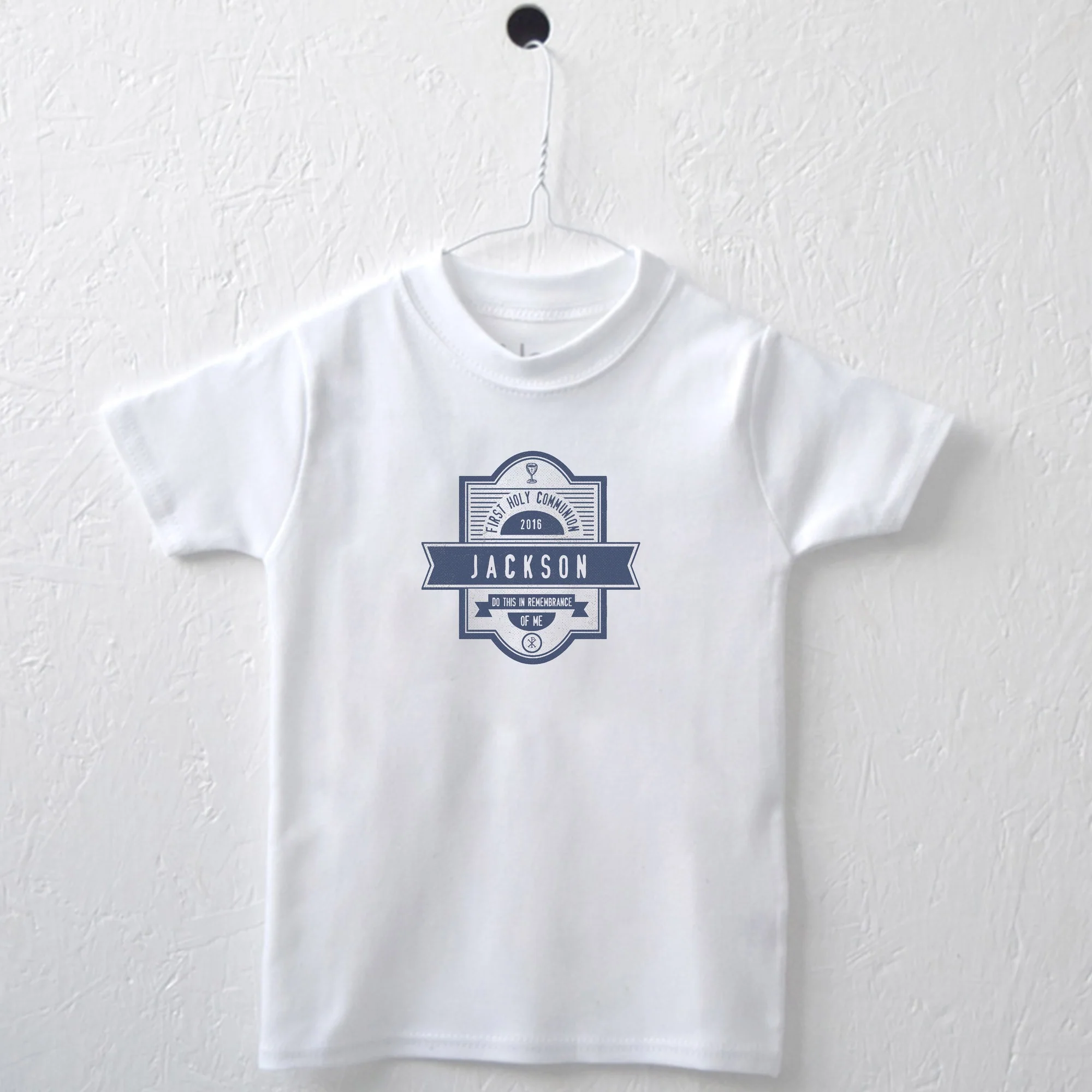 Personalized First Communion Tee - White with Blue - Image 11