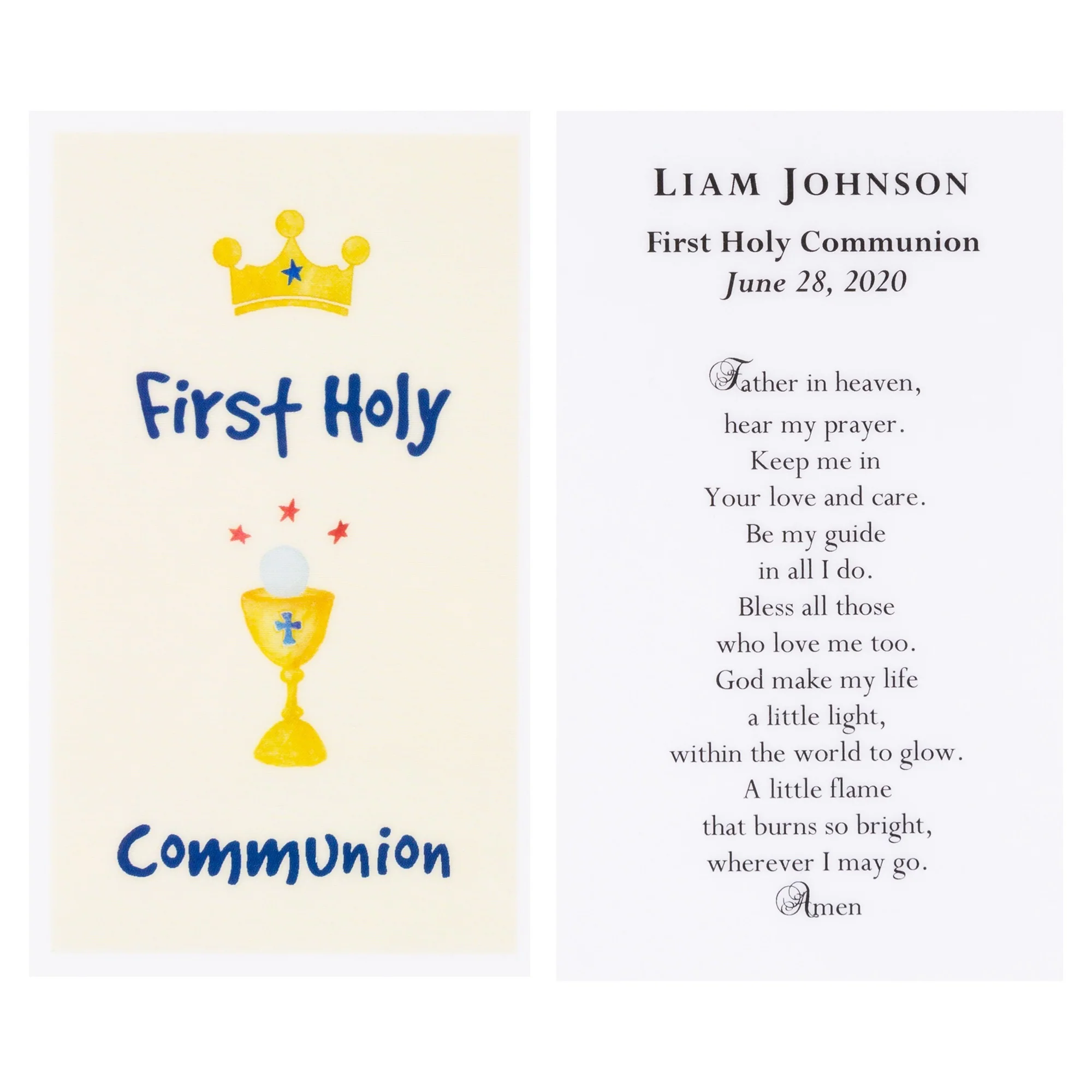 Personalized First Communion Watercolor Boys Prayer Card - Image 2