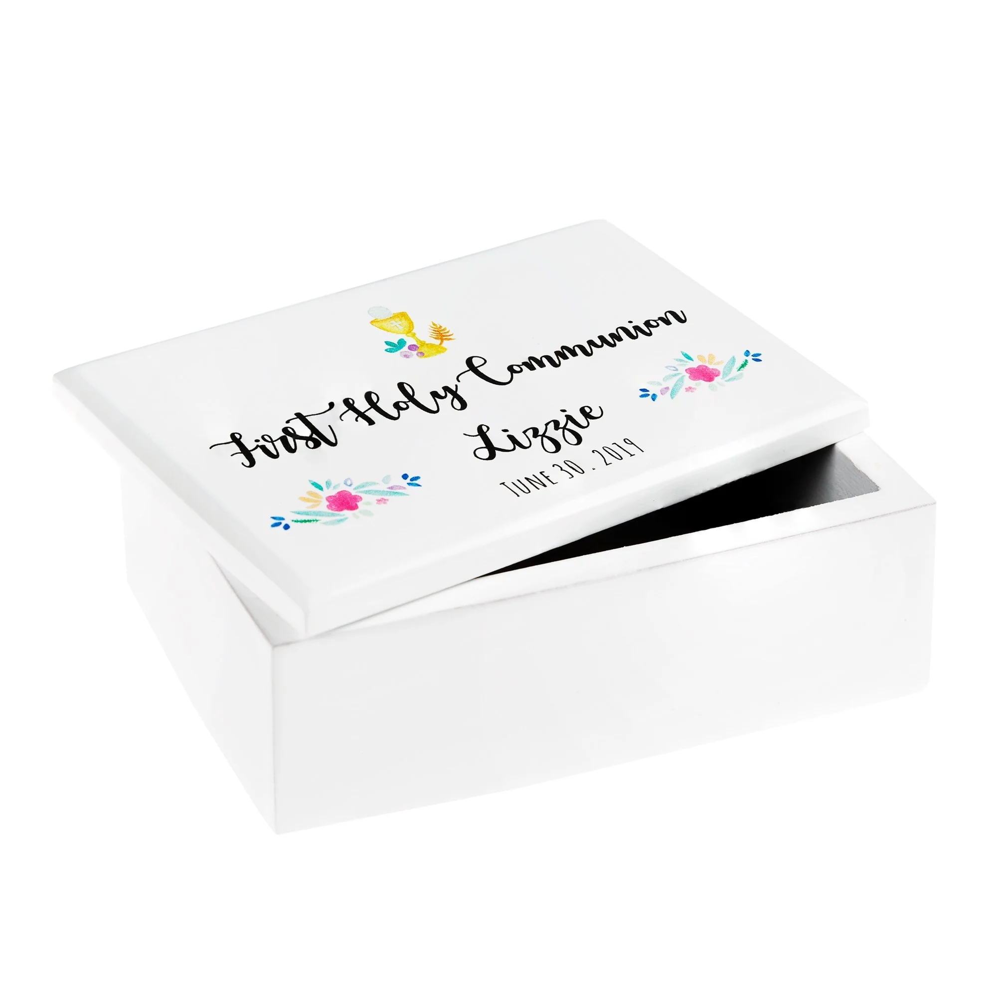 Personalized First Communion Watercolor Wood Box - Girl - Image 3