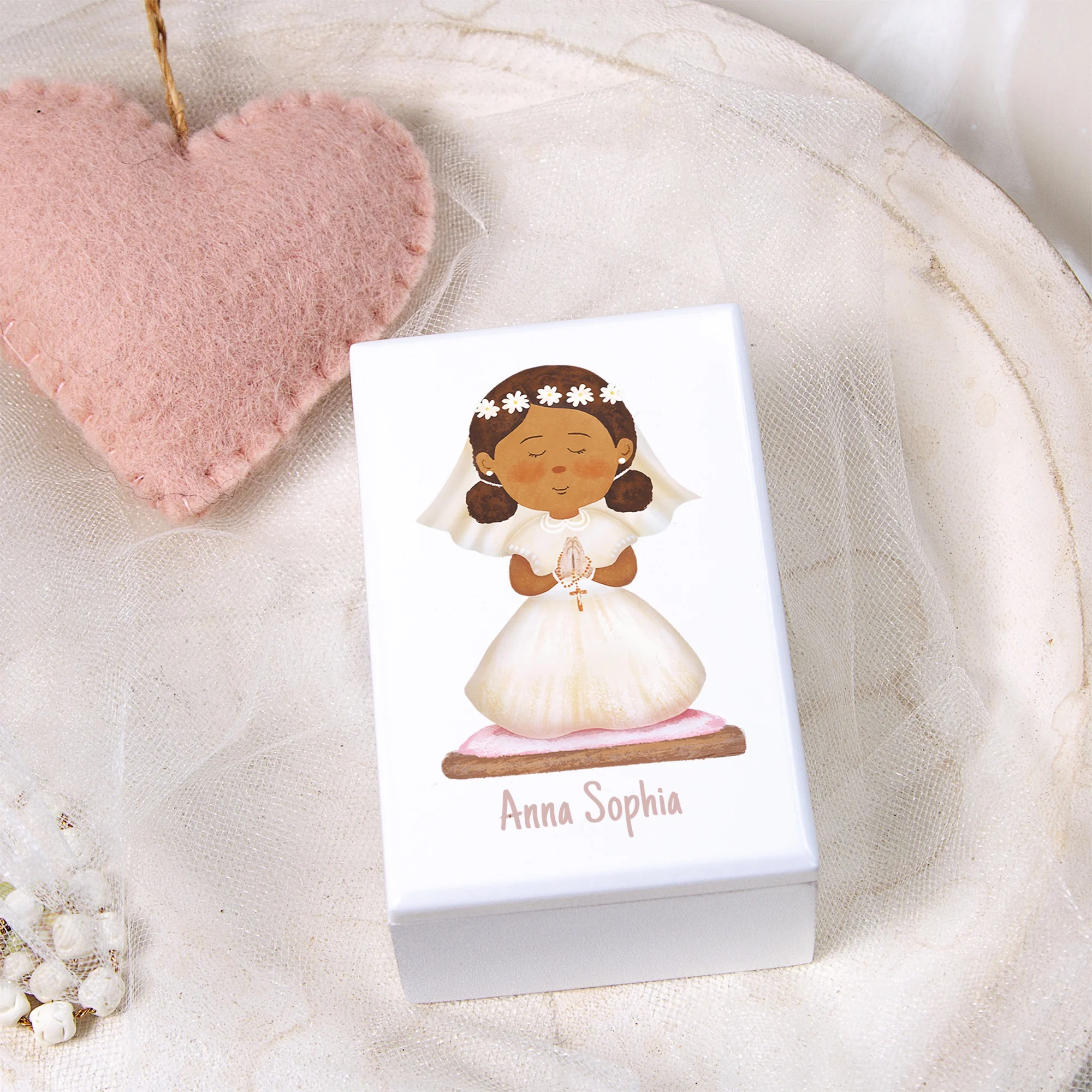 Personalized First Communion White Keepsake Box For Girls