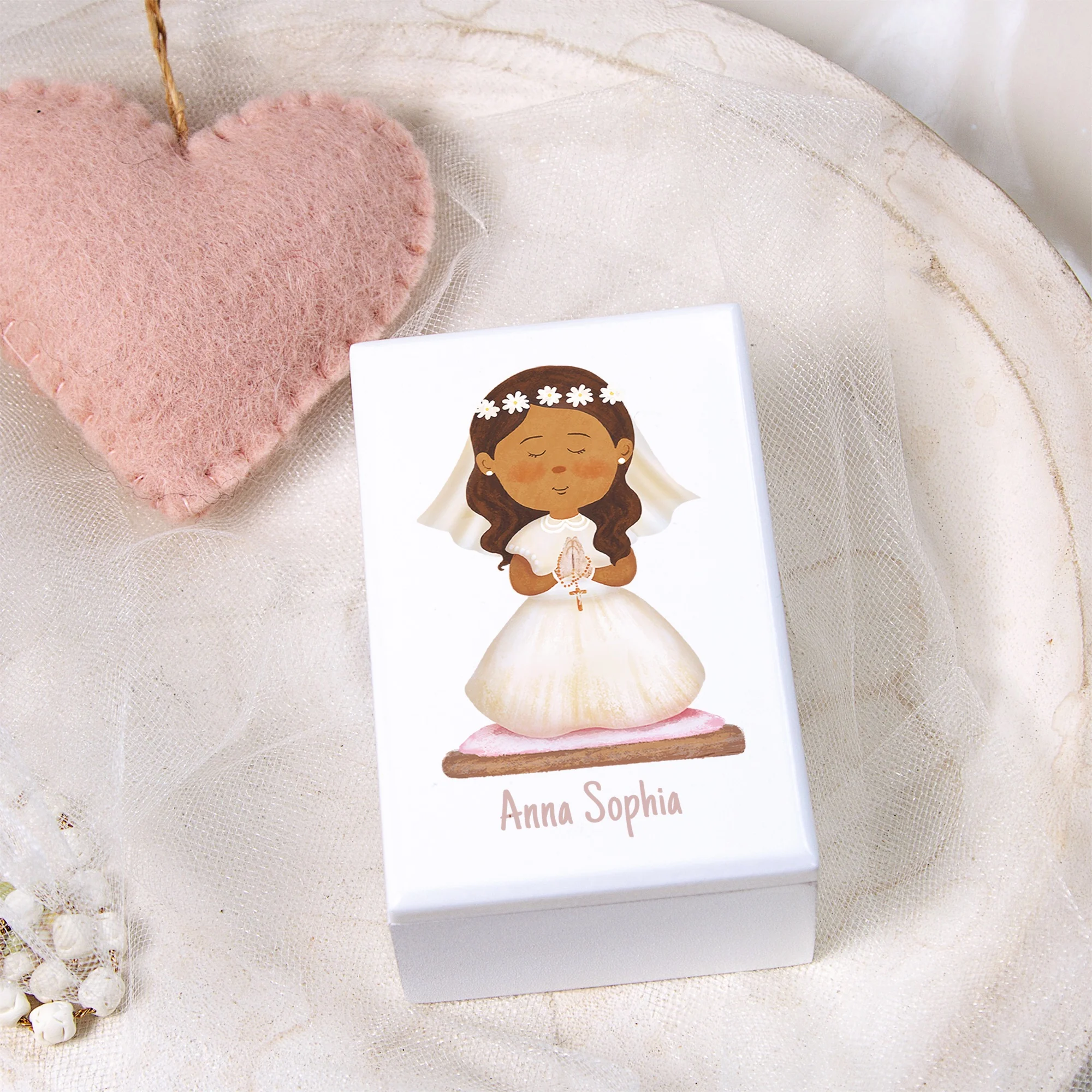 Personalized First Communion White Keepsake Box For Girls - Image 2