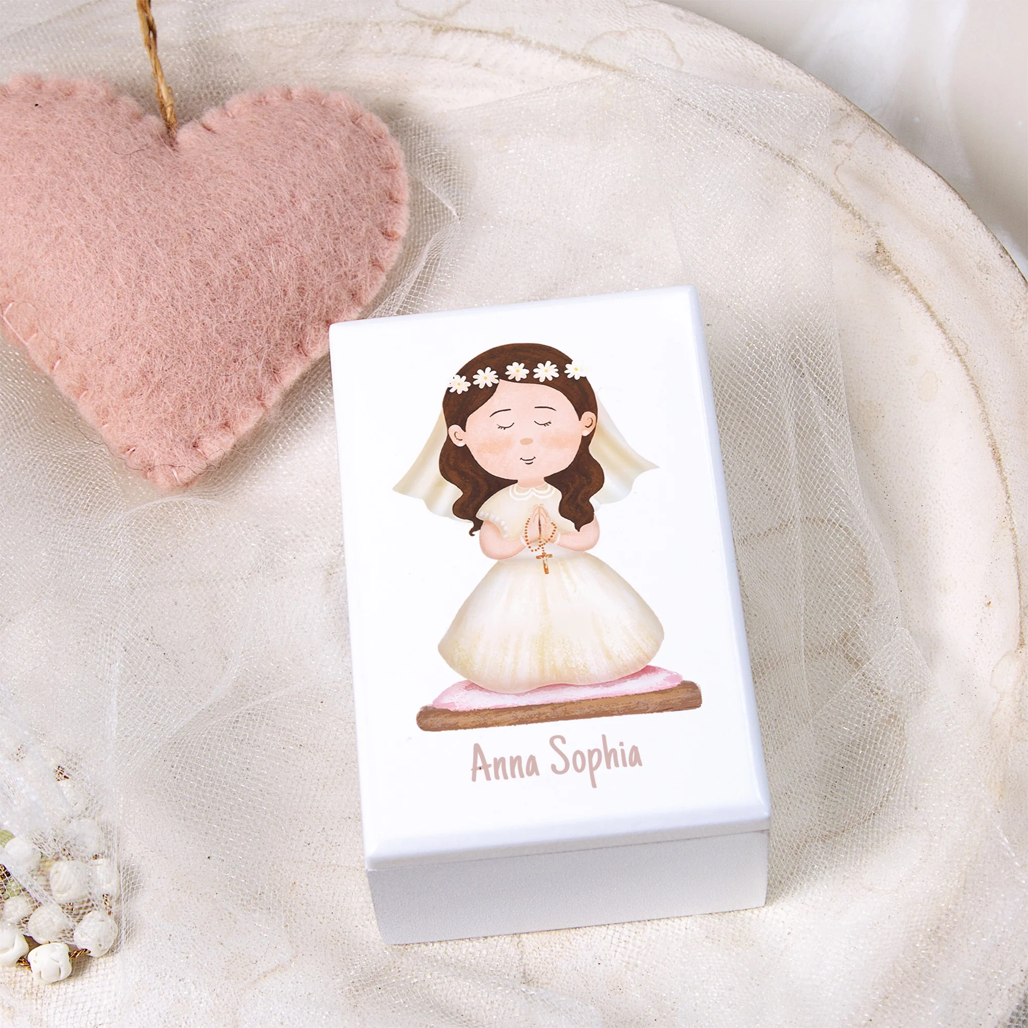 Personalized First Communion White Keepsake Box For Girls - Image 3