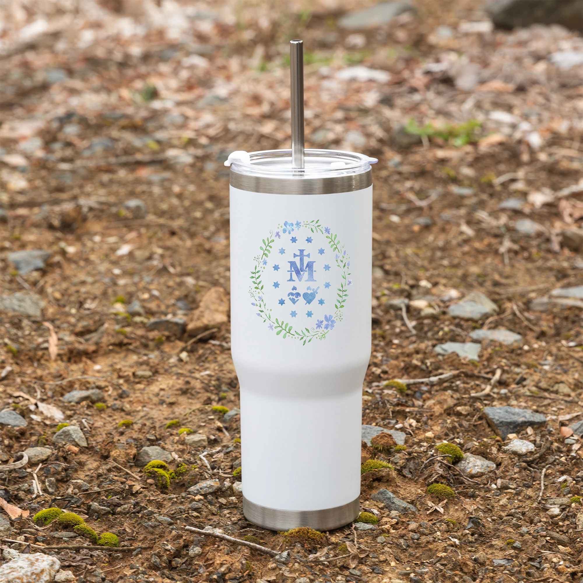 Personalized Miraculous Medal Tumbler with Straw - Image 6
