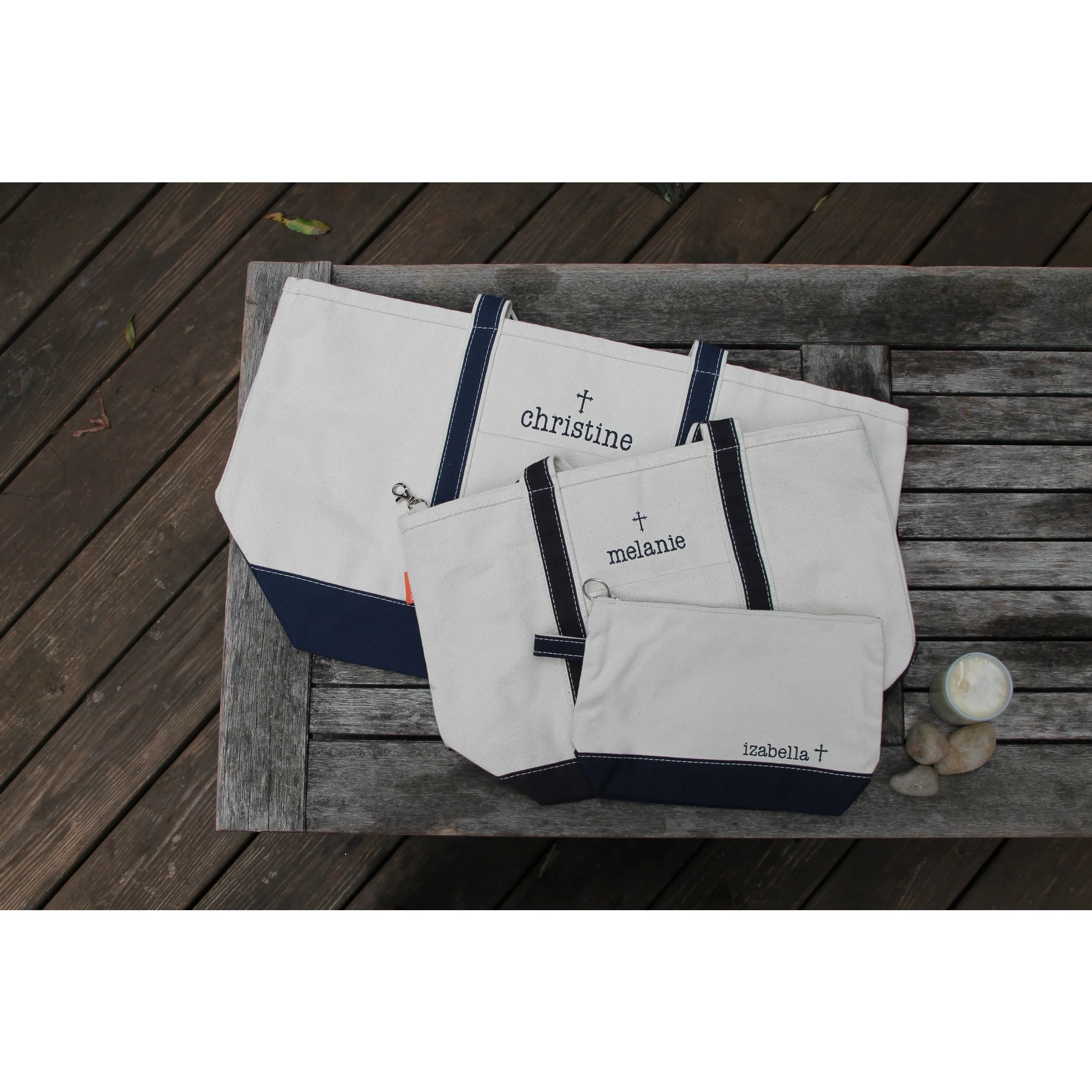 Personalized Natural & Navy Cross Zip Pouch - Image 3