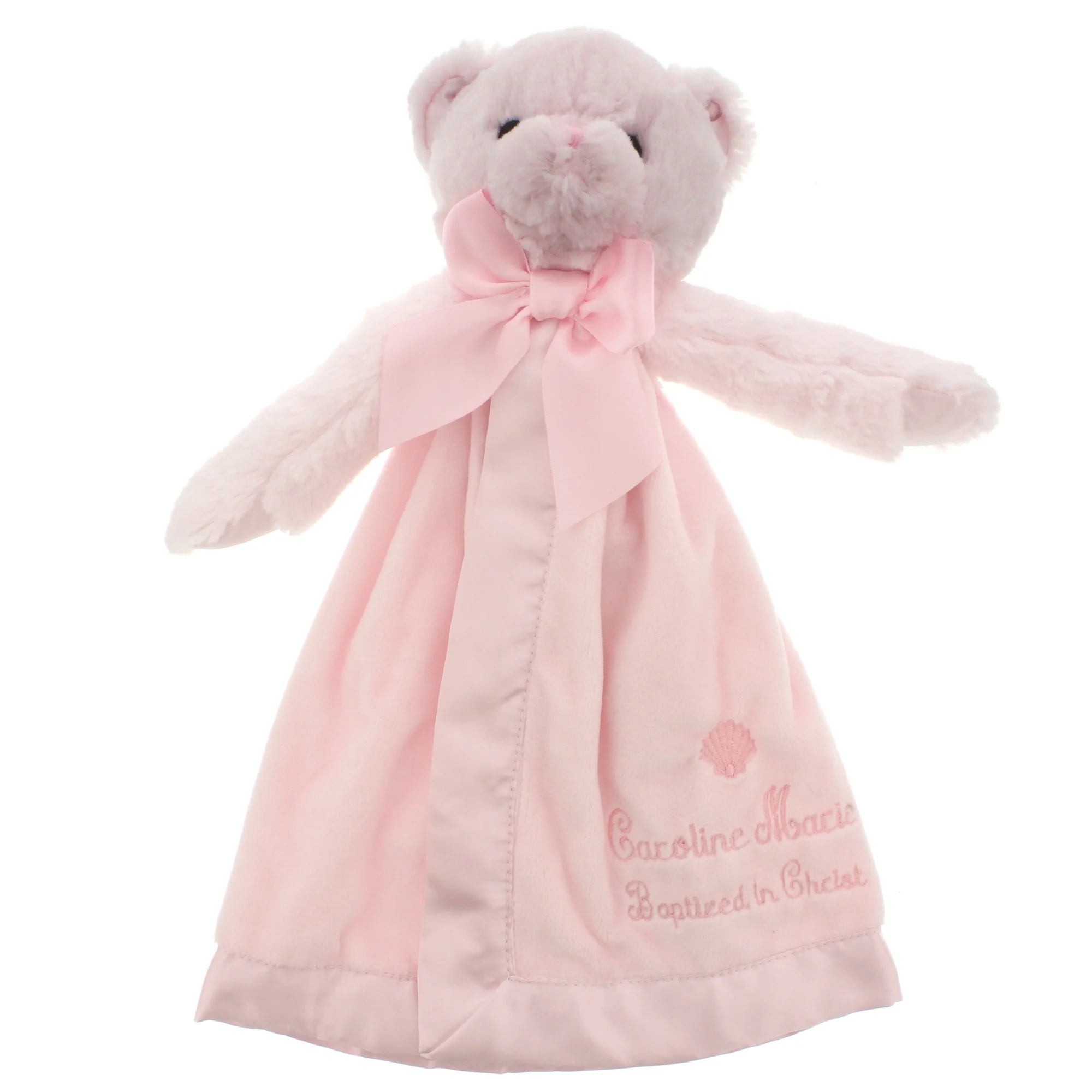 Personalized Pink Baptism Bear Snuggler - Image 2