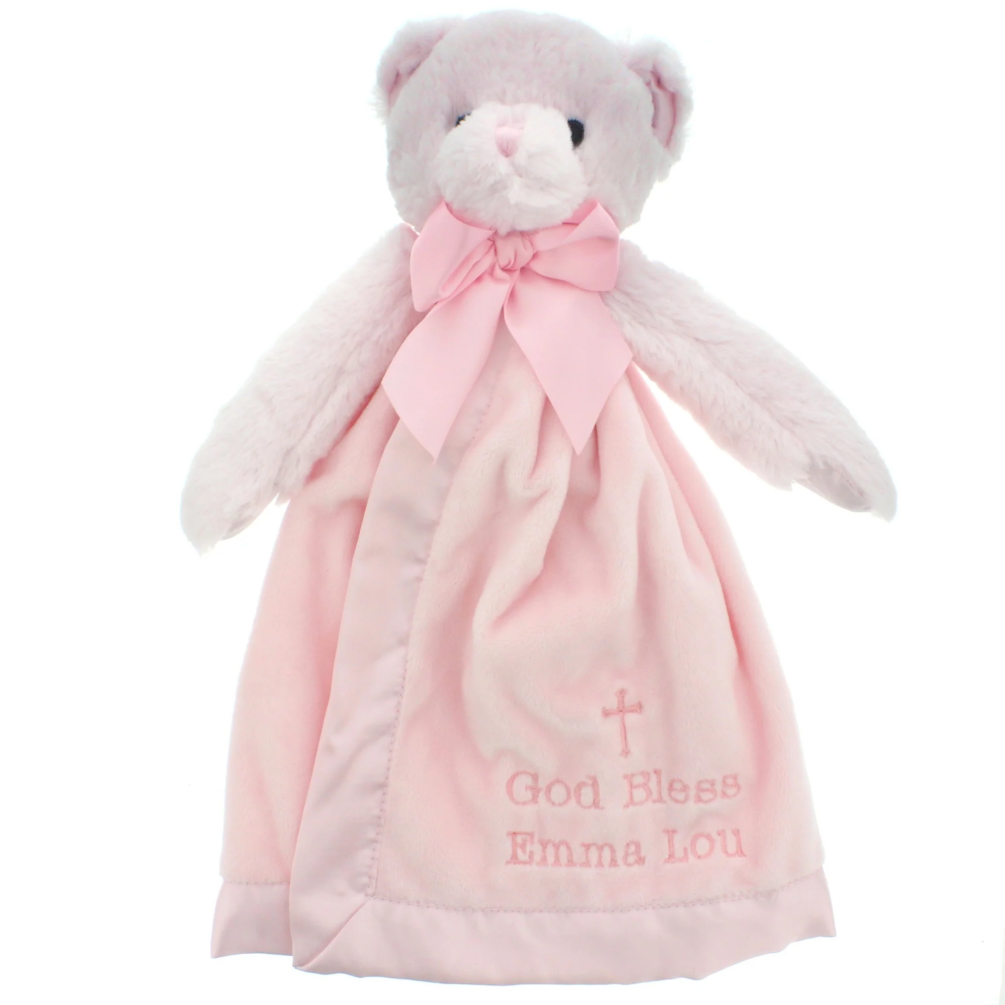 Personalized Pink "God Bless You" Bear Snuggler - Image 2