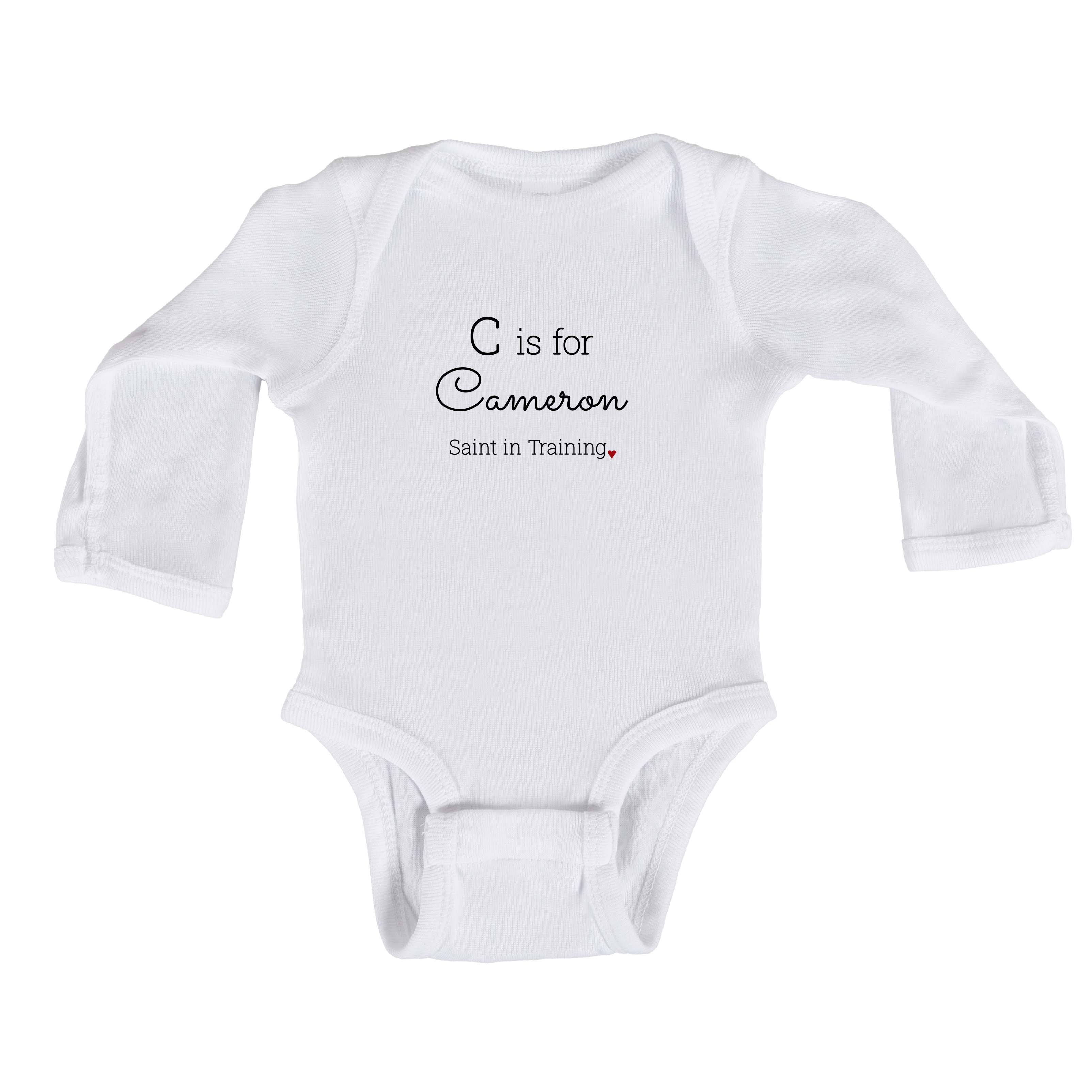 Personalized Saint in Training Infant Long Sleeved Onesie