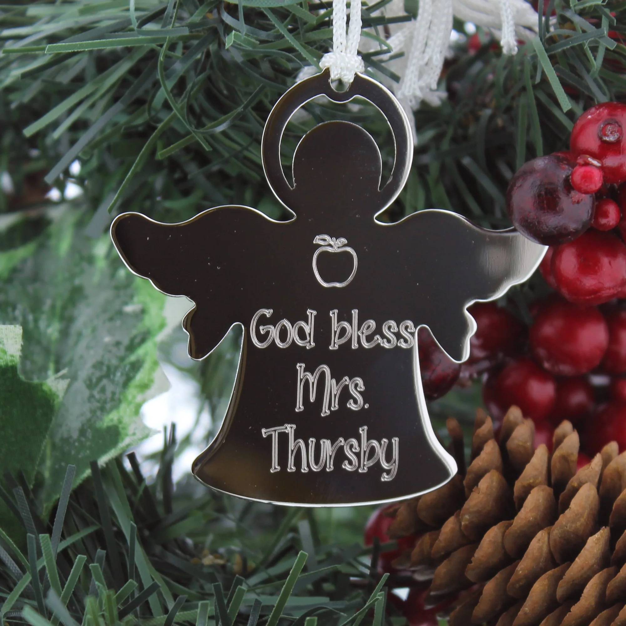 Personalized Silver Angel Teacher Ornament