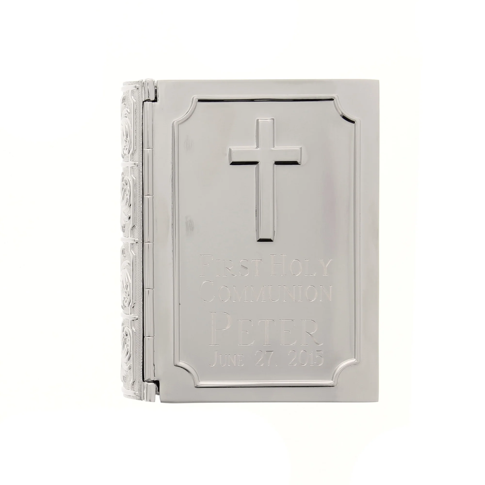 Personalized Silver Bible First Communion Keepsake Box - 3.5" - Image 3