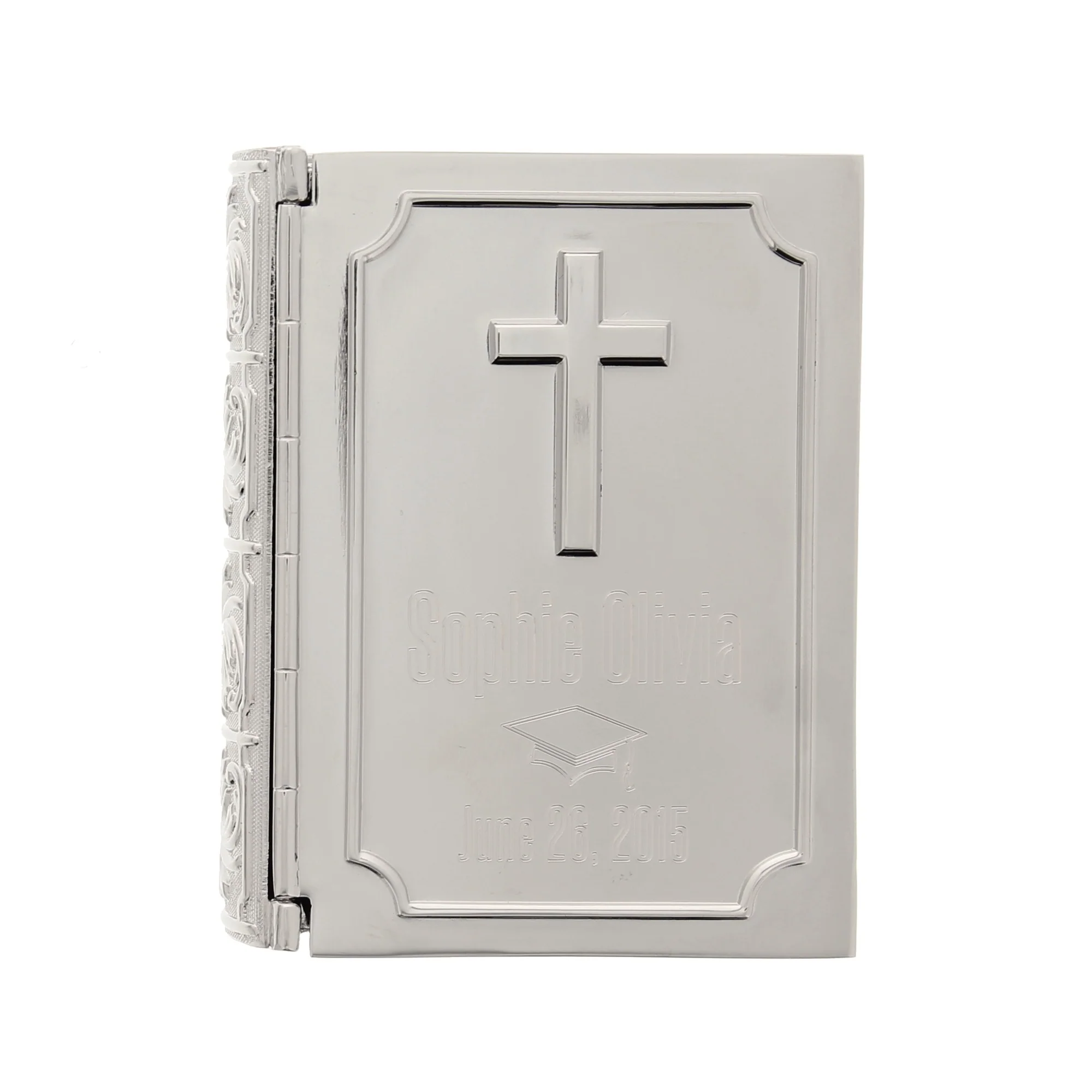 Personalized Silver Bible Graduation Keepsake Box - 3.5" - Image 3