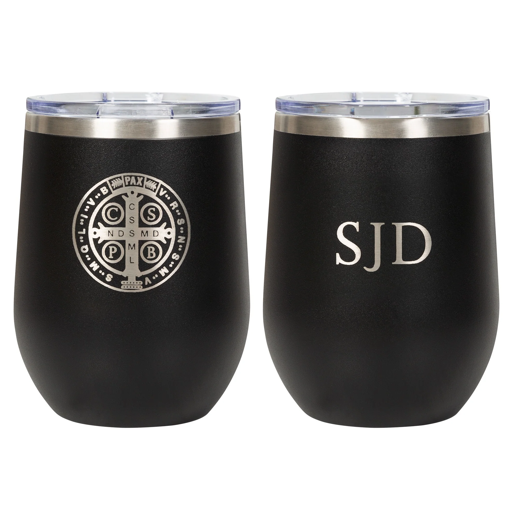 Personalized St. Benedict Black Wine Tumbler - Image 3