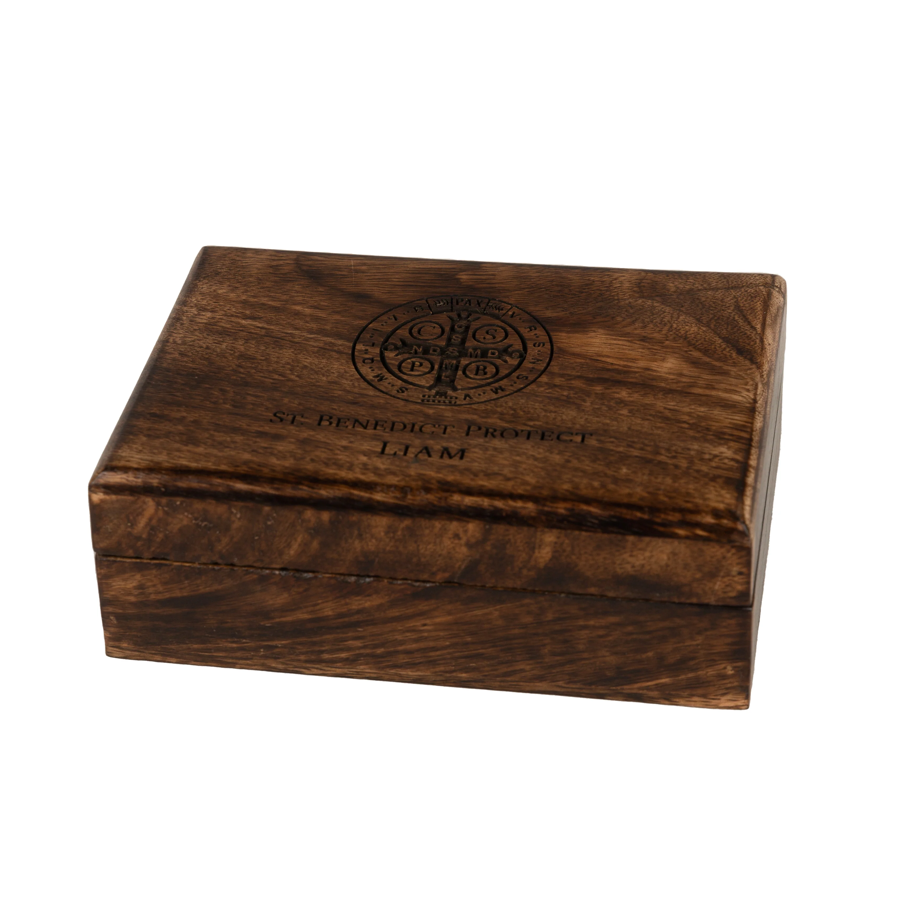 Personalized St. Benedict Wood Keepsake Box, 5x7 - Image 2
