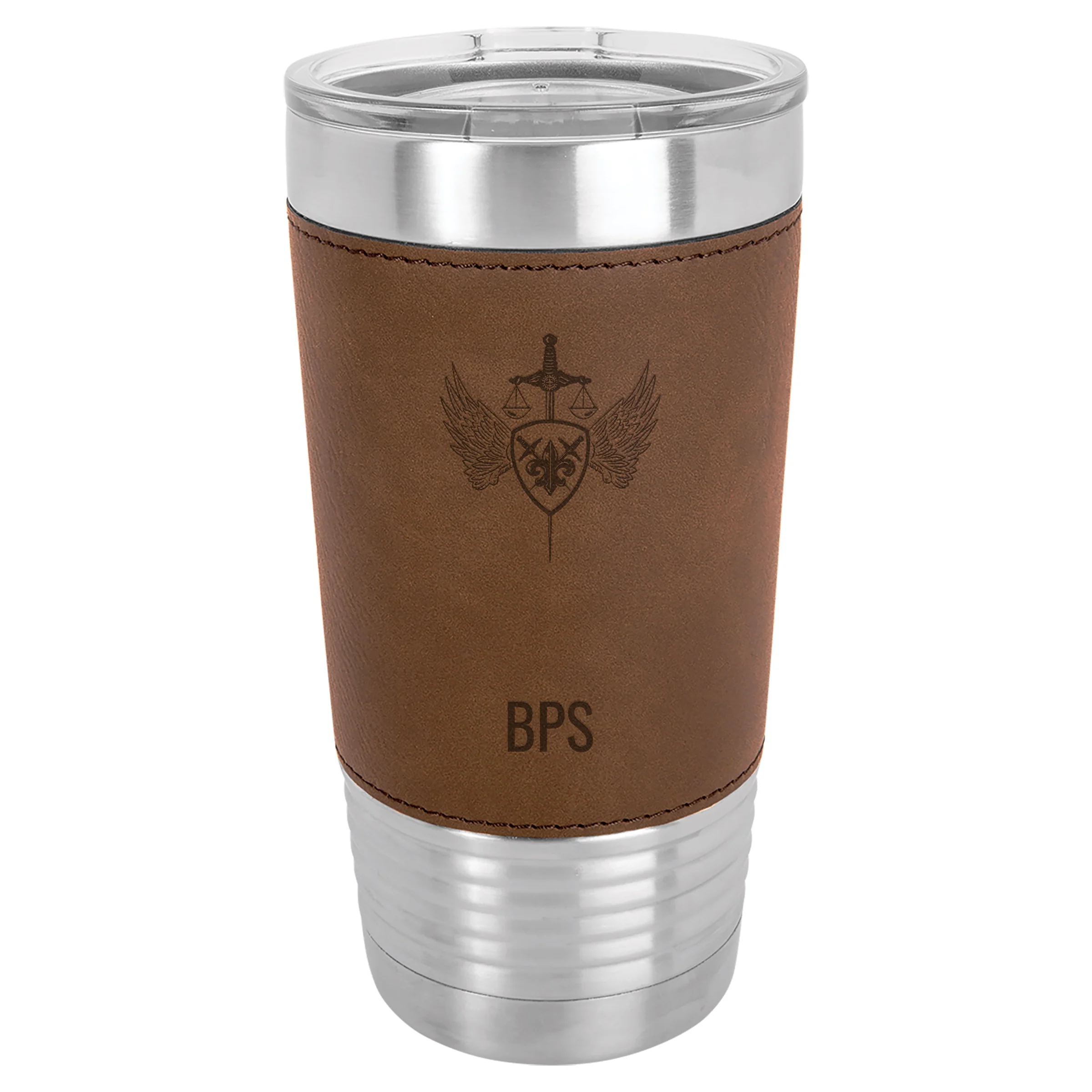 Personalized St. Michael Stainless Steel & Leather Tumbler - Image 2