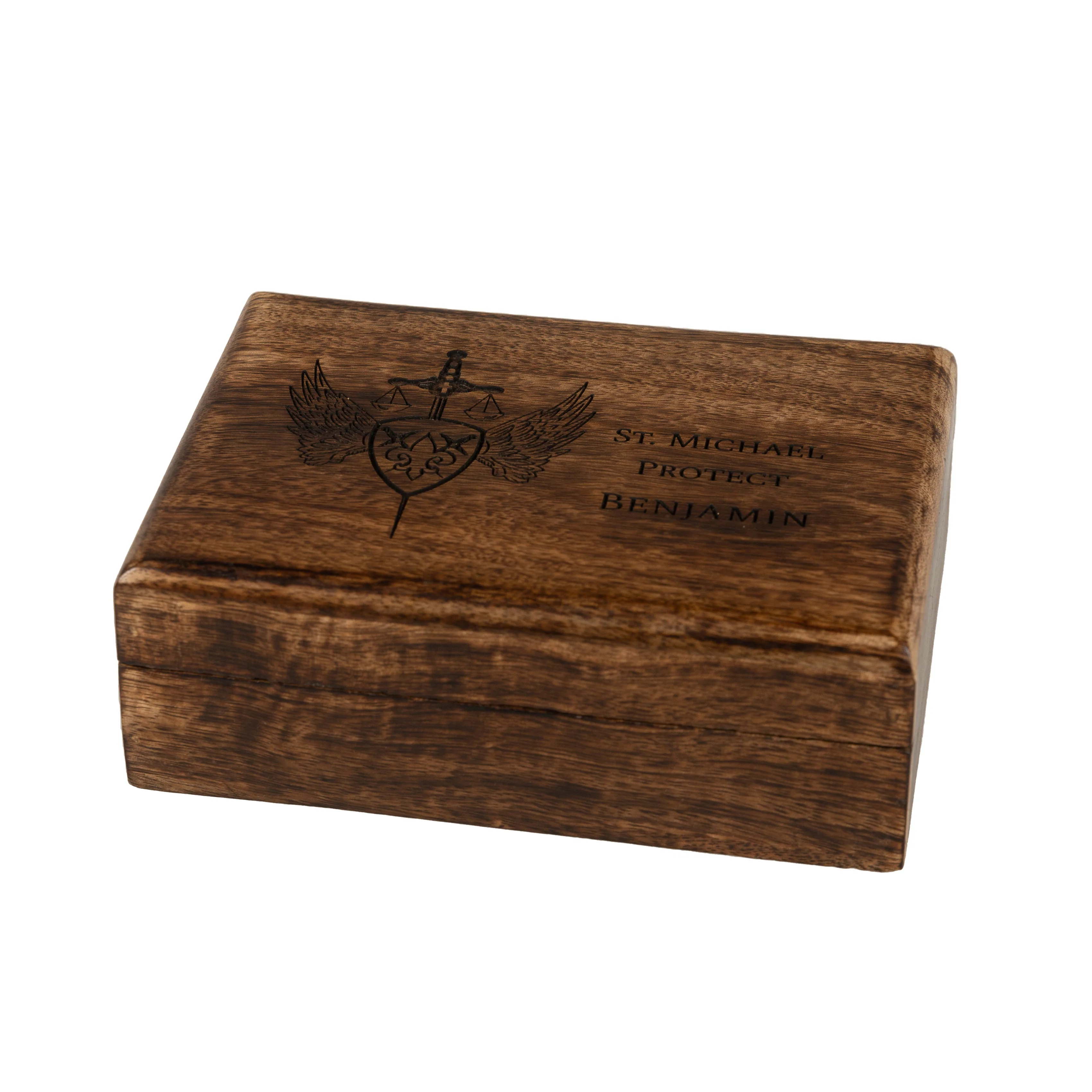 Personalized St. Michael Wood Keepsake Box, 5x7 - Image 3