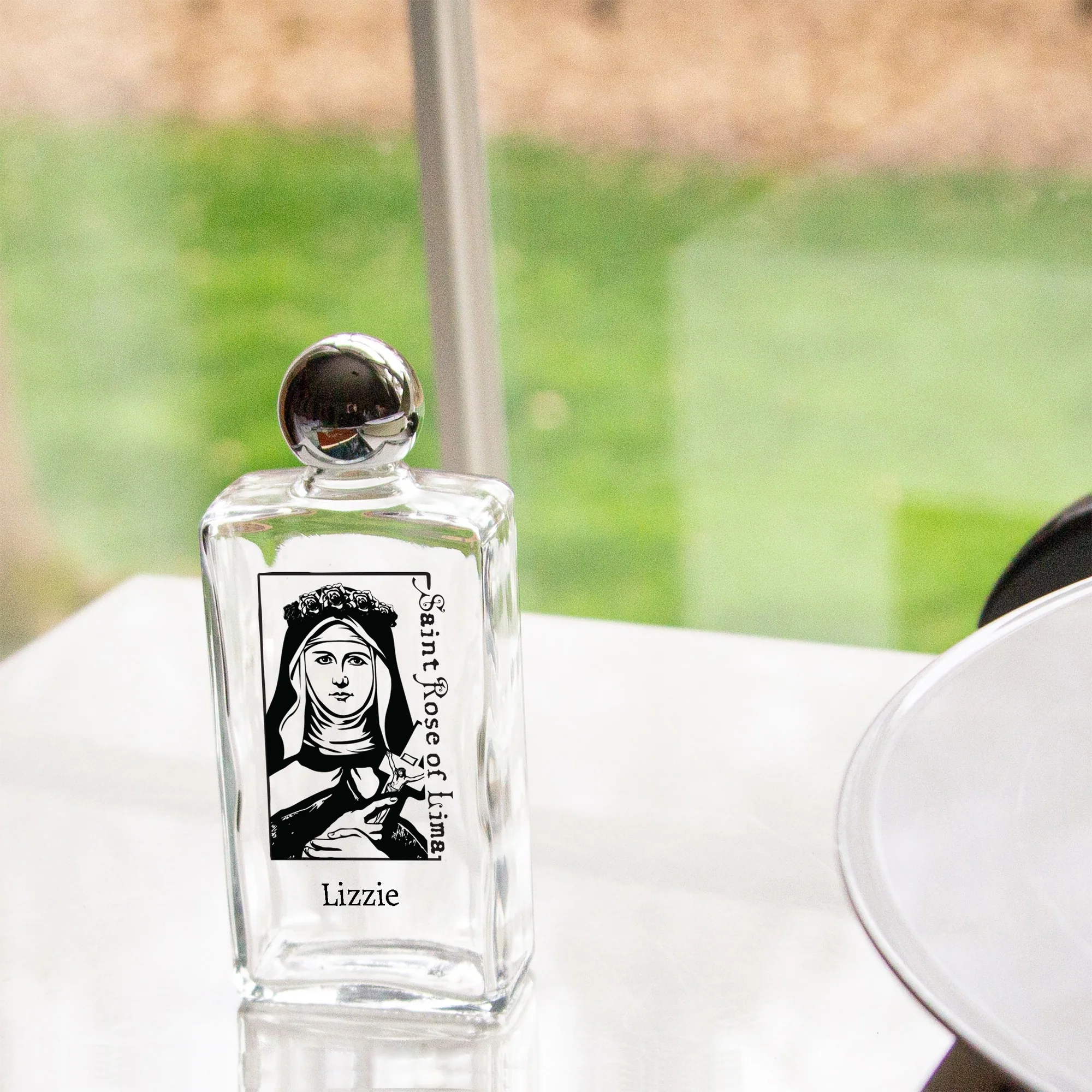Personalized St. Rose of Lima Holy Water Bottle - Image 2