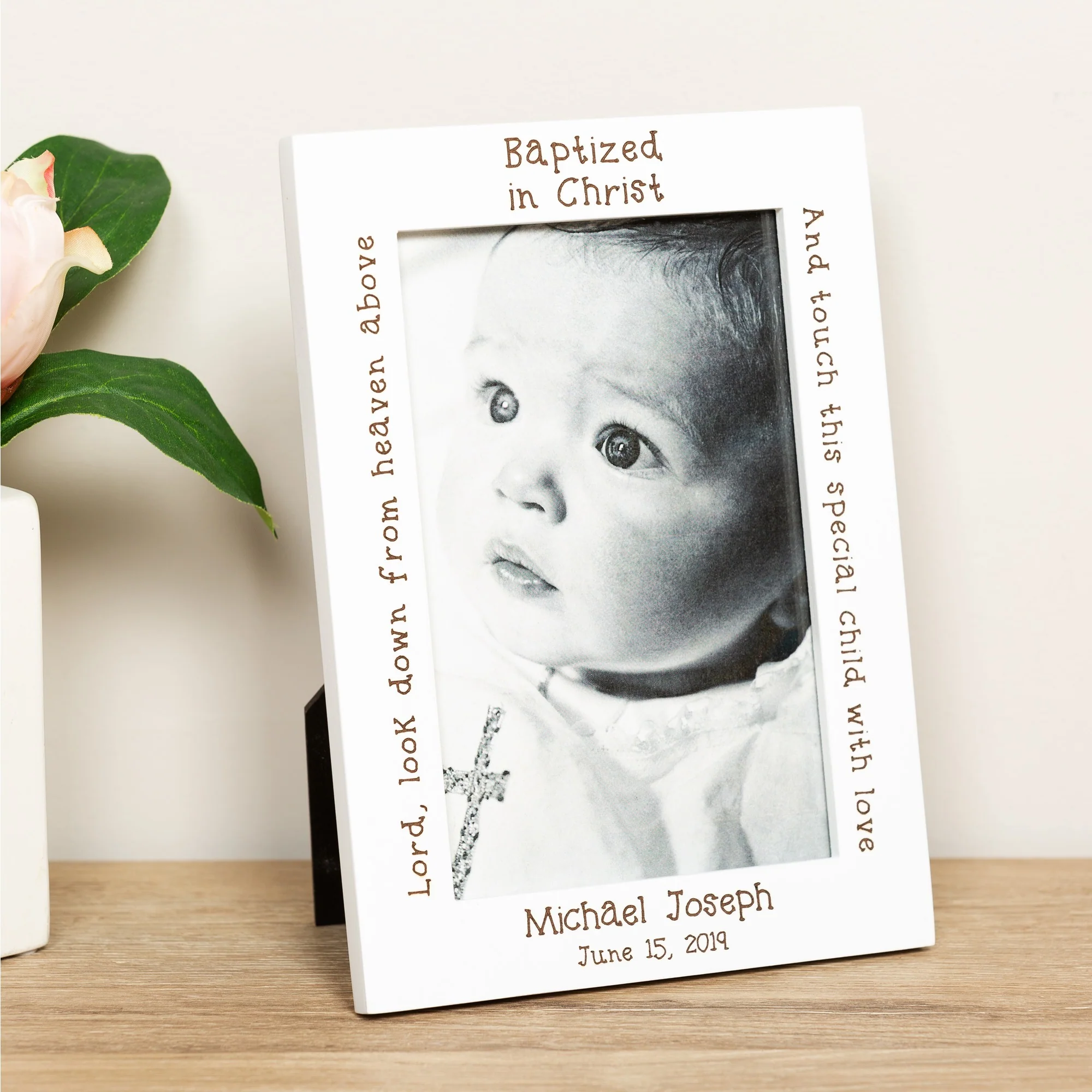 Personalized White Wood Baptism Frame - Image 4
