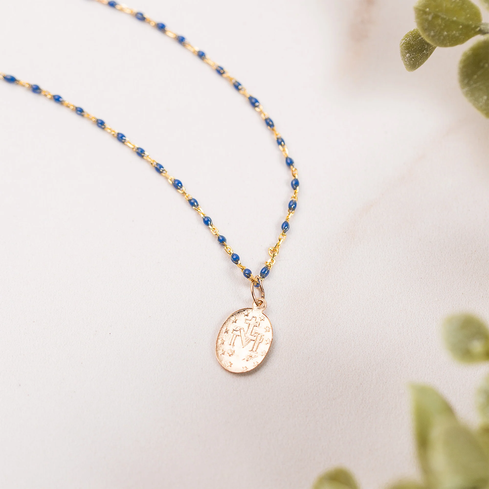 Petite Beaded Miraculous Medal Necklace - Turquoise or Lapis - Image 10
