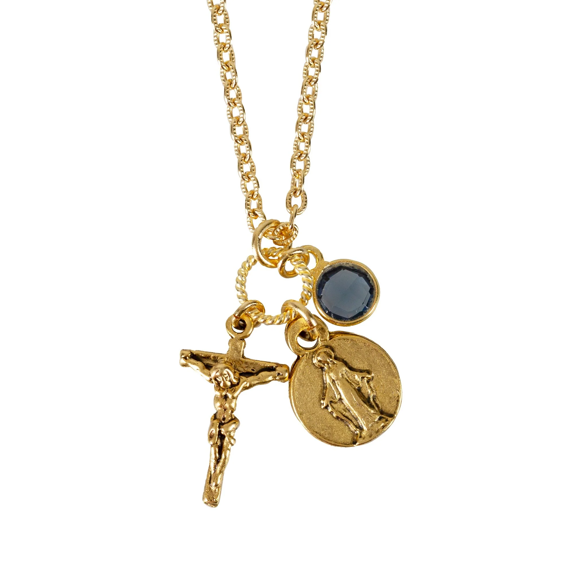 Petite Crucifix with Marian Medallion and Blue Bobble