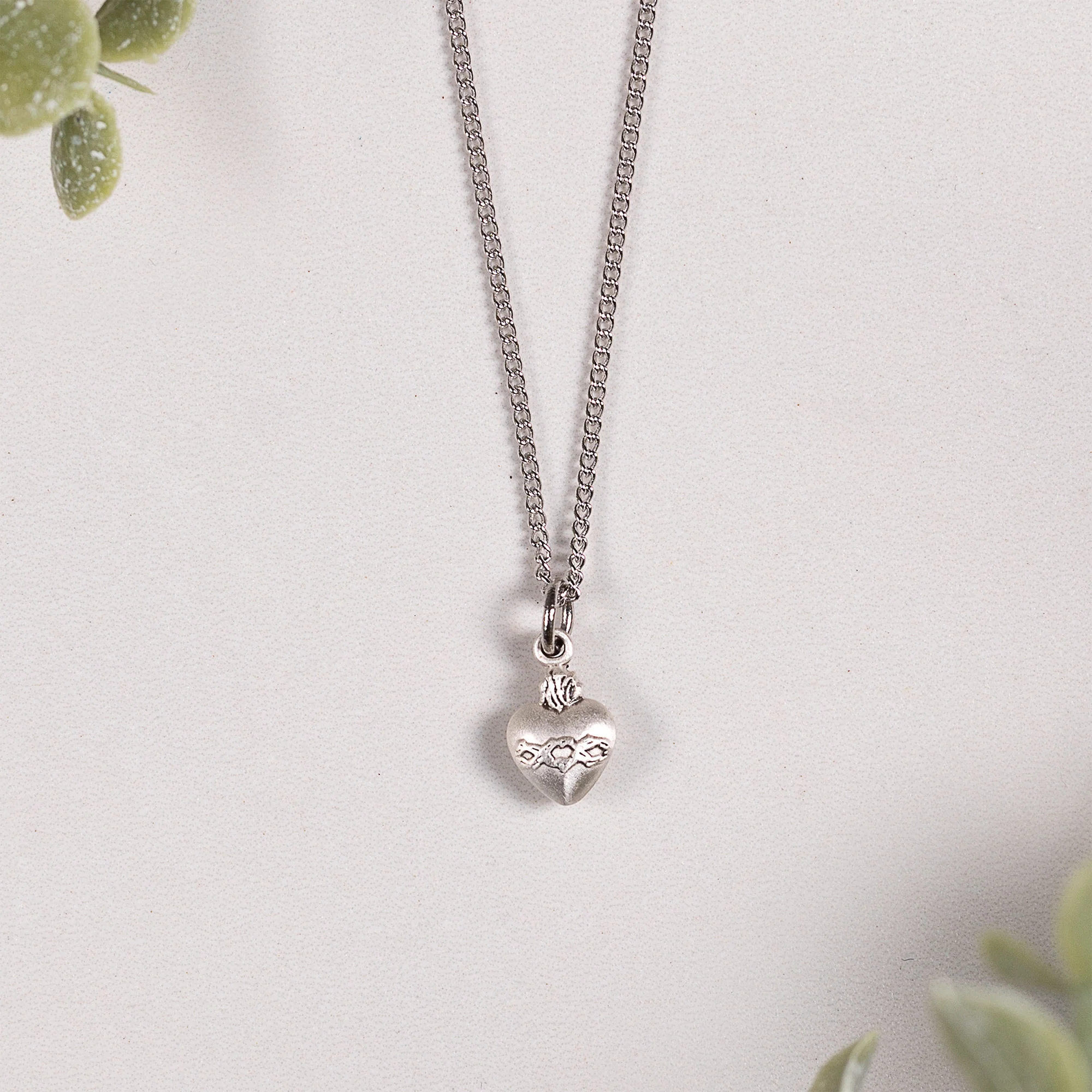 Petite Sacred Heart Puffed Charm Necklace