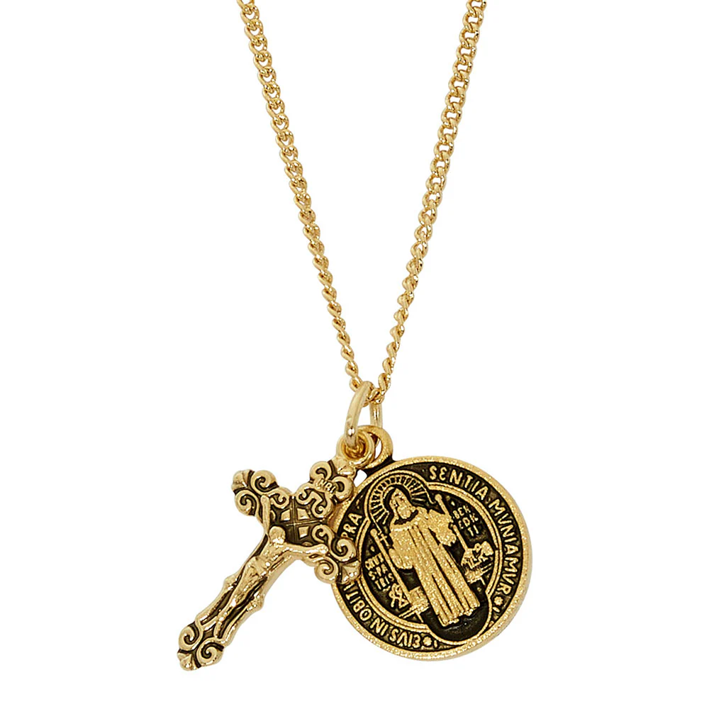 Petite St. Benedict Medal & Crucifix Necklace