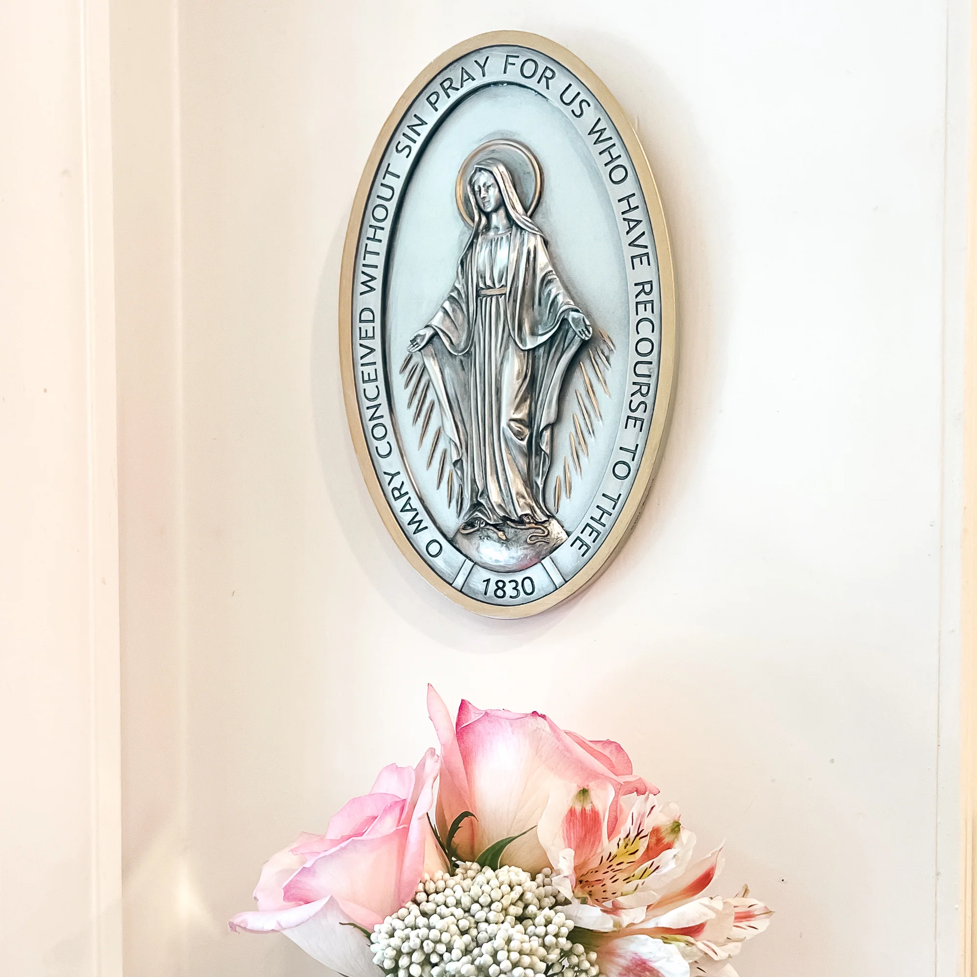 Pewter Style Miraculous Medal Wall Plaque - 8"