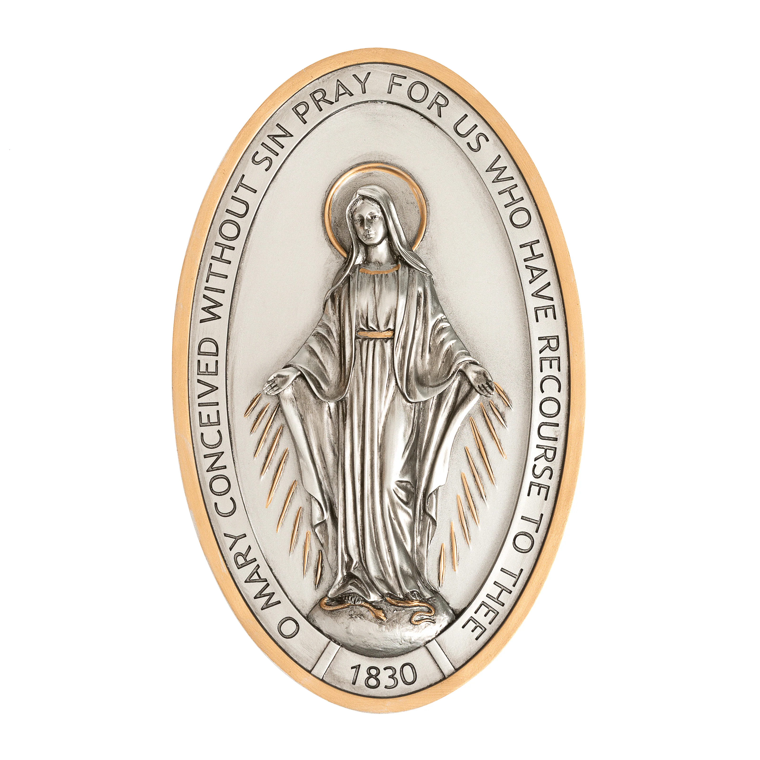 Pewter Style Miraculous Medal Wall Plaque - 8" - Image 3