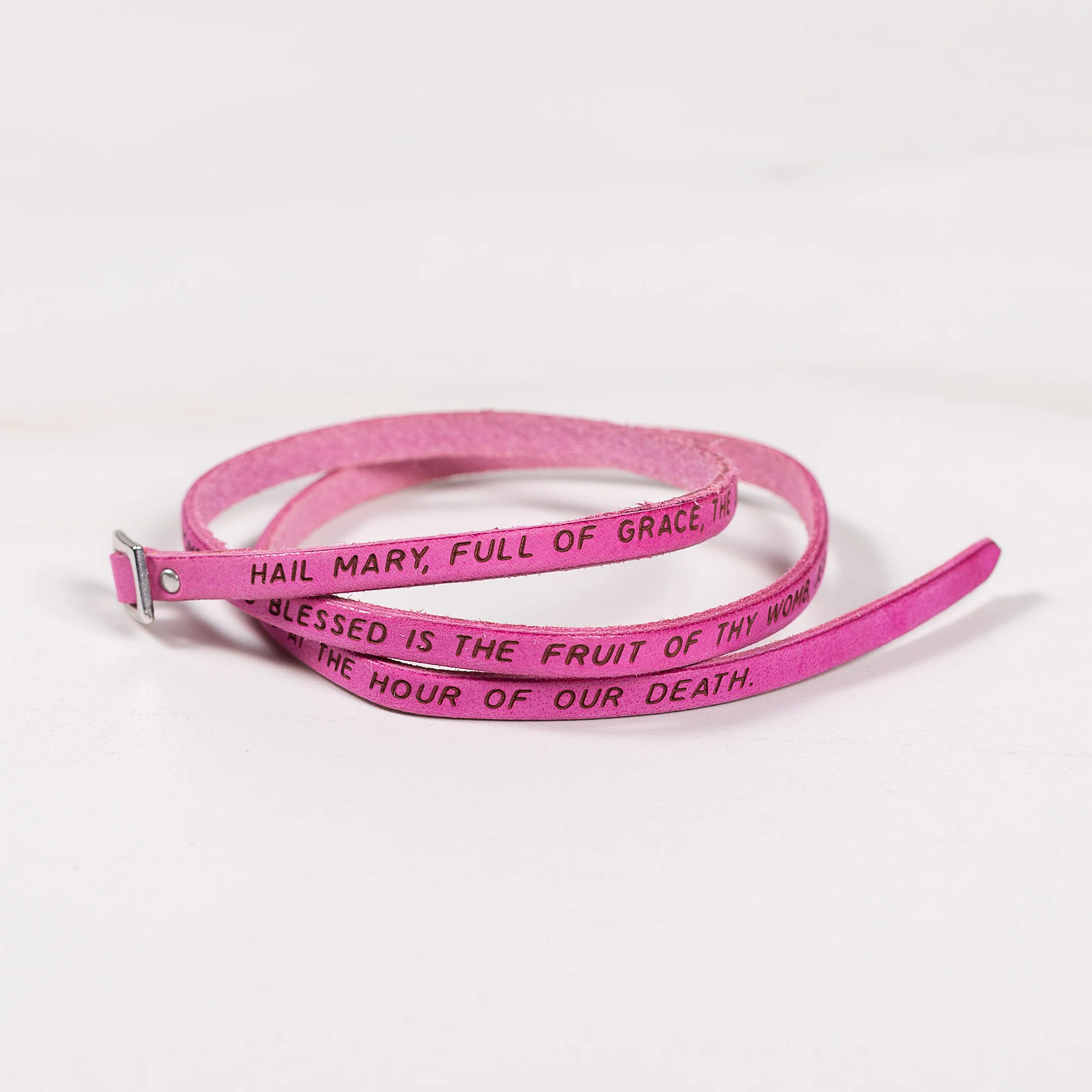 Pink Hail Mary Leather Wrap Bracelet