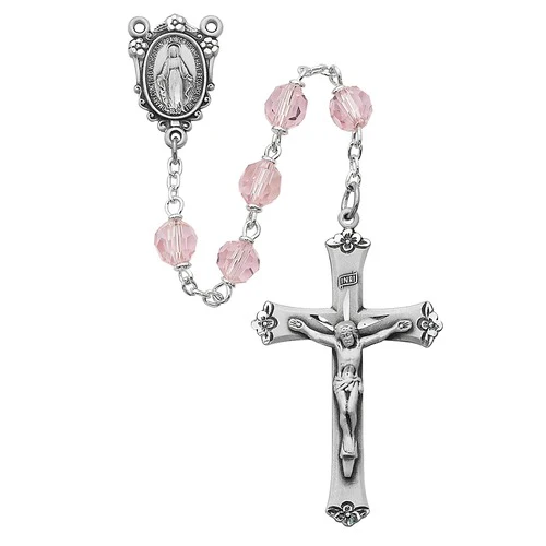 Pink Tin Cut Crystal Rosary 7mm