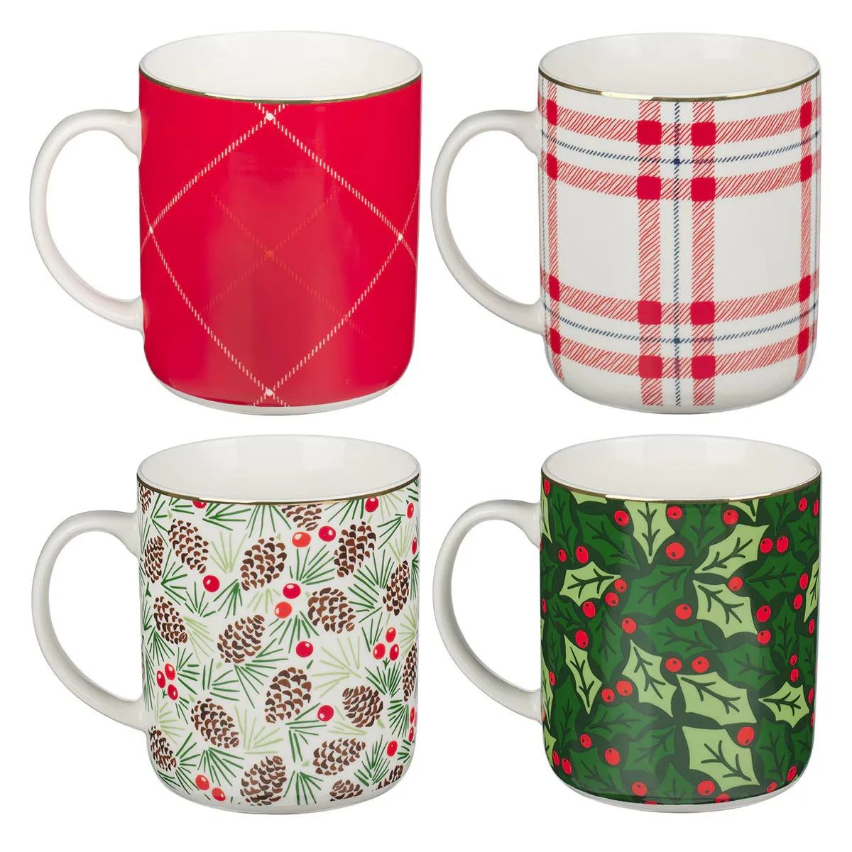 Plaid Merry Christmas Ceramic Mugs - Set of 4 - Image 2