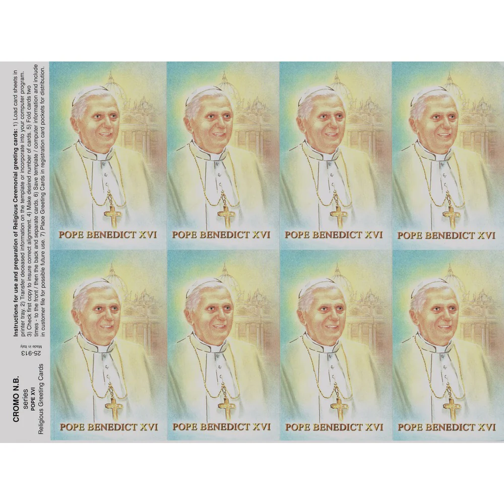Laminated Pope Benedict Personalized Prayer Card (Priced Per Card)