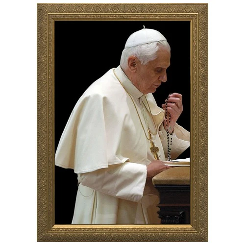 Pope Benedict Praying Rosary in Gold Frame - 11" x 16"