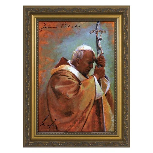 Pope John Paul II Oil Painting by James Langley in Gold Frame - 7" x 10"