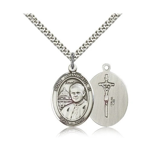 Pope John Paul II Pendant with Chain, Bliss, Sterling Silver