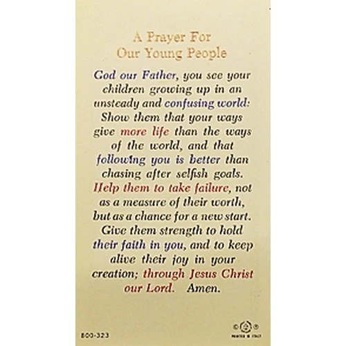 Prayer for Our Young People - Prayer Card - Image 2