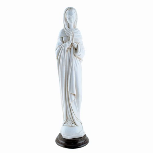 Praying Madonna Antique White Statue on Wood Base - Image 2