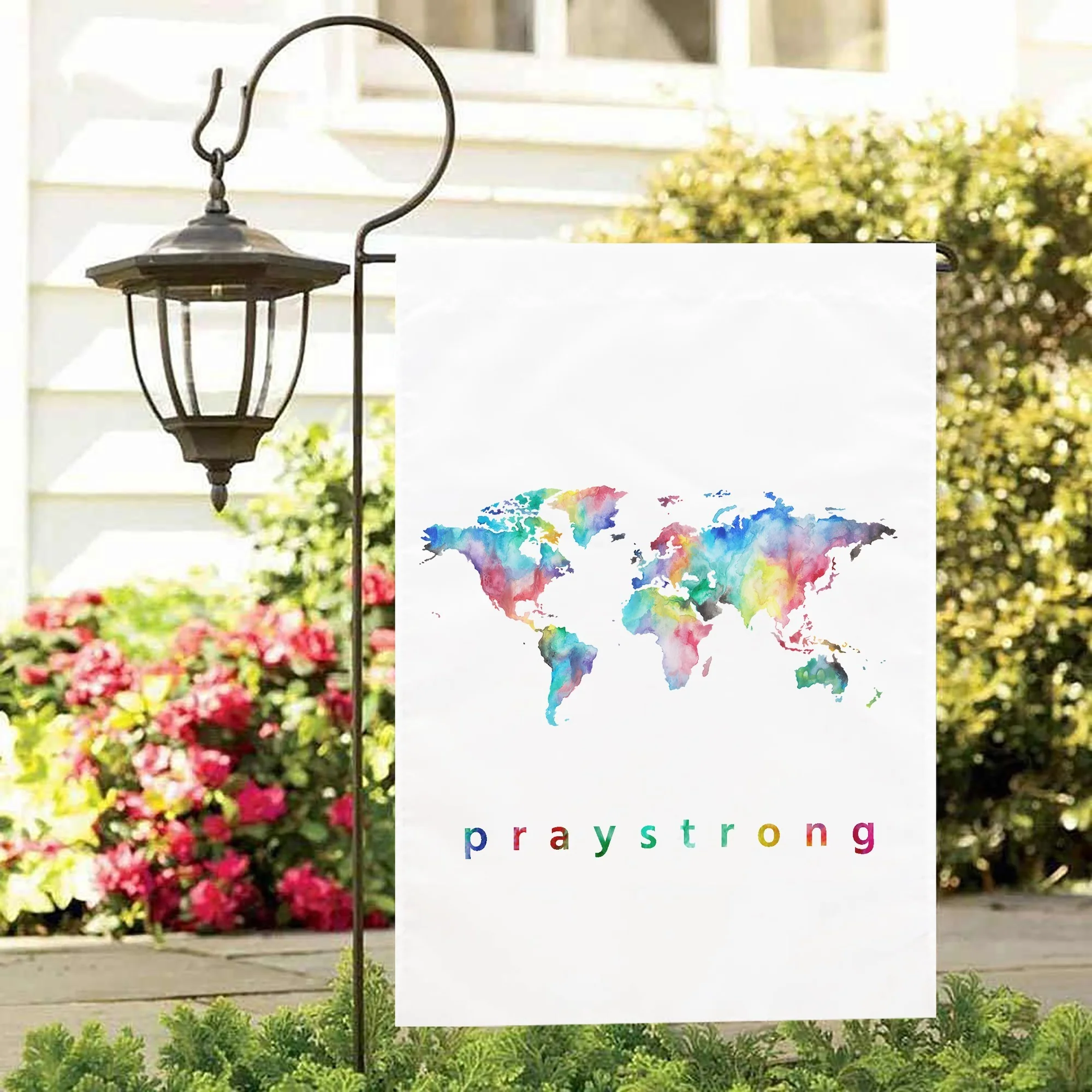 PrayStrong World Watercolor Garden Flag