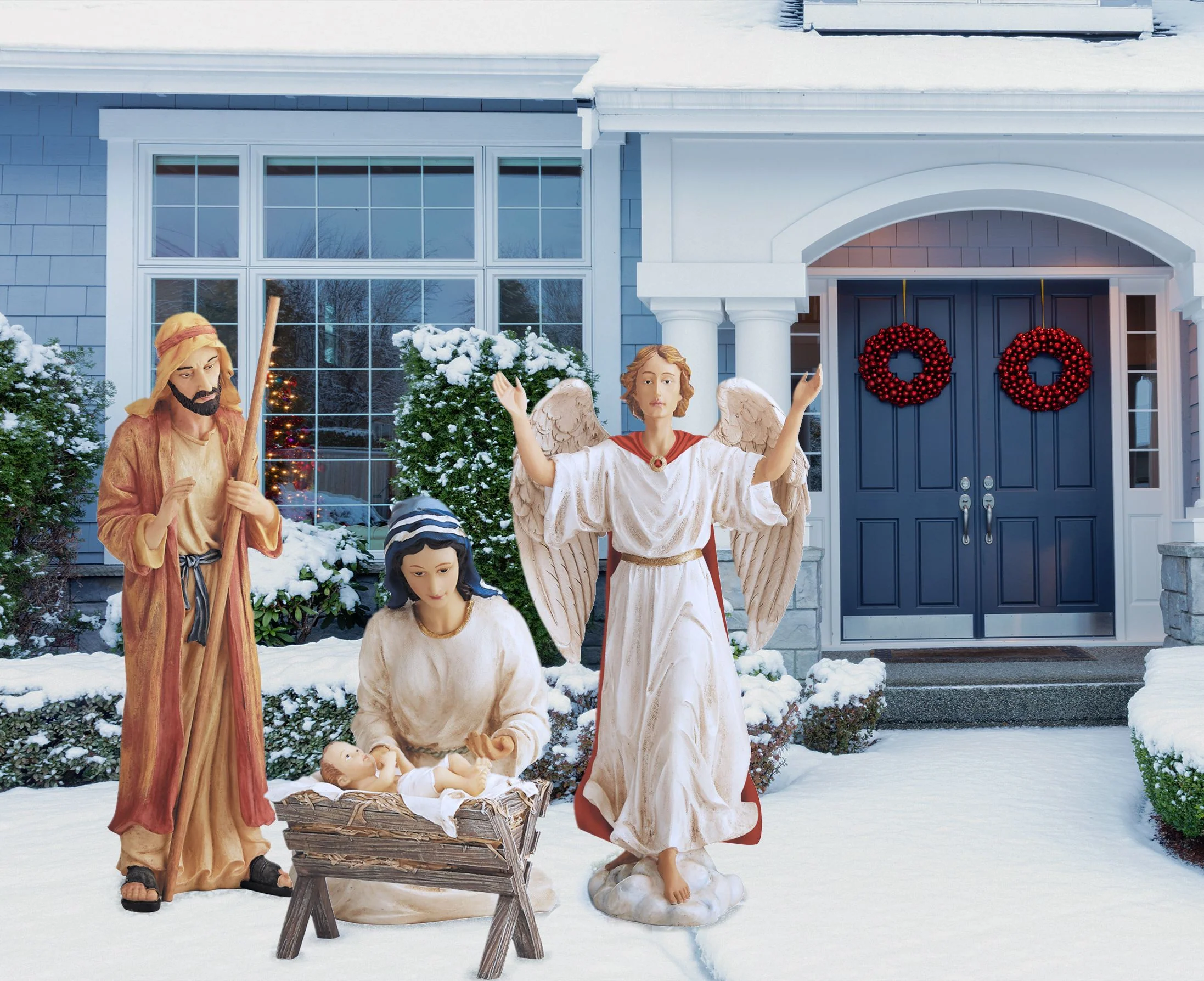 Printed Metal Outdoor Nativity Set - 4 Pieces