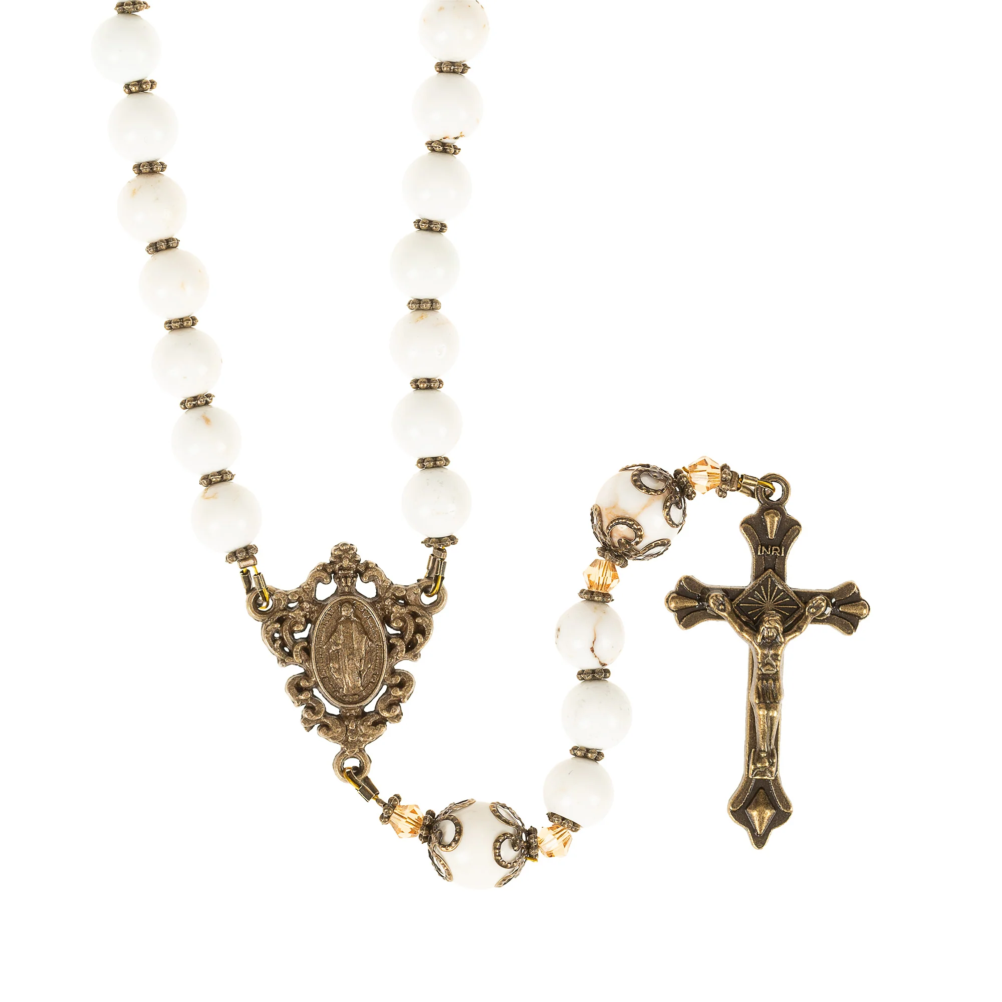 Miraculous Medal White Turquoise Gemstone Rosary - Image 2