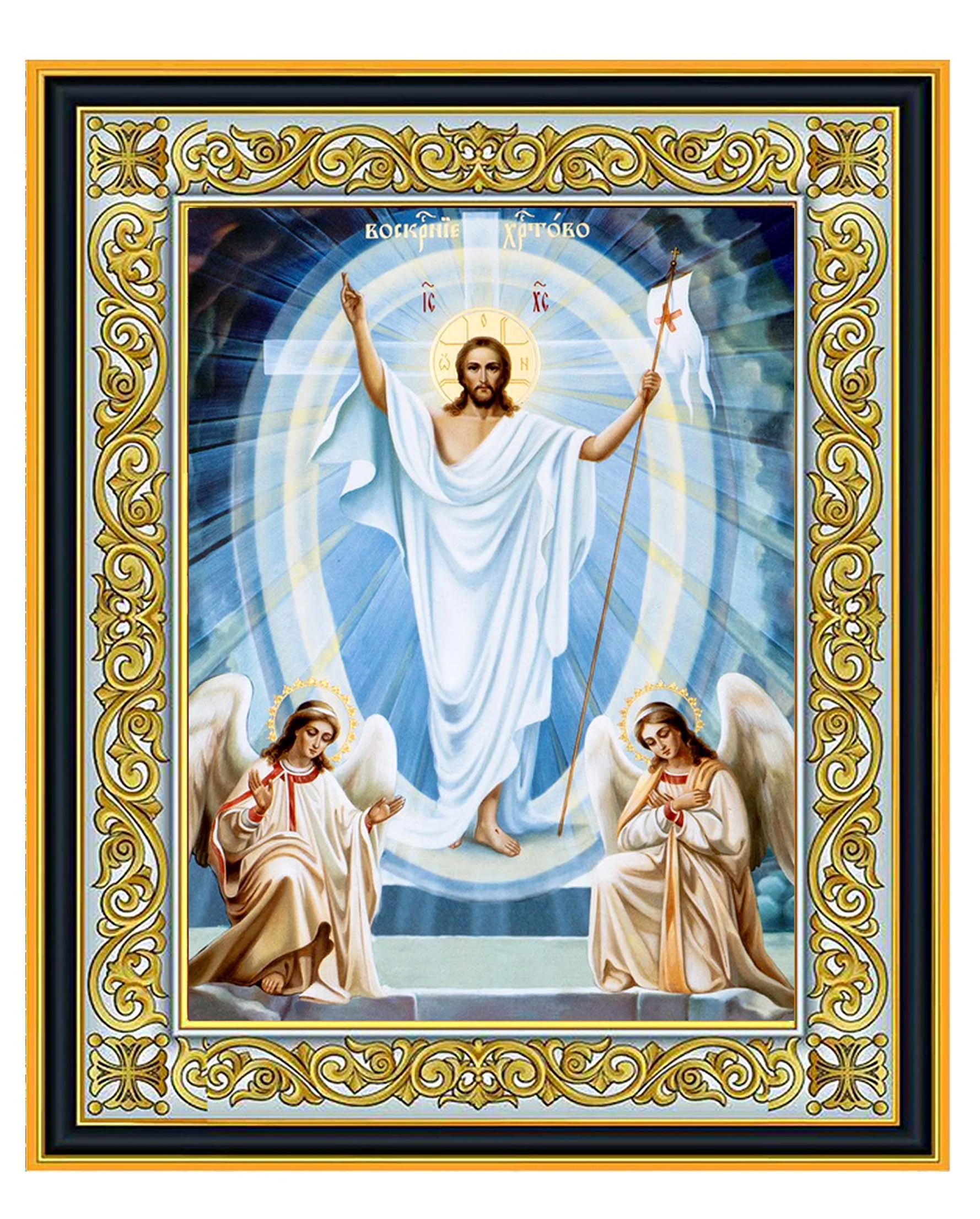 Resurrection with Angels Ornately Framed Icon - Image 2