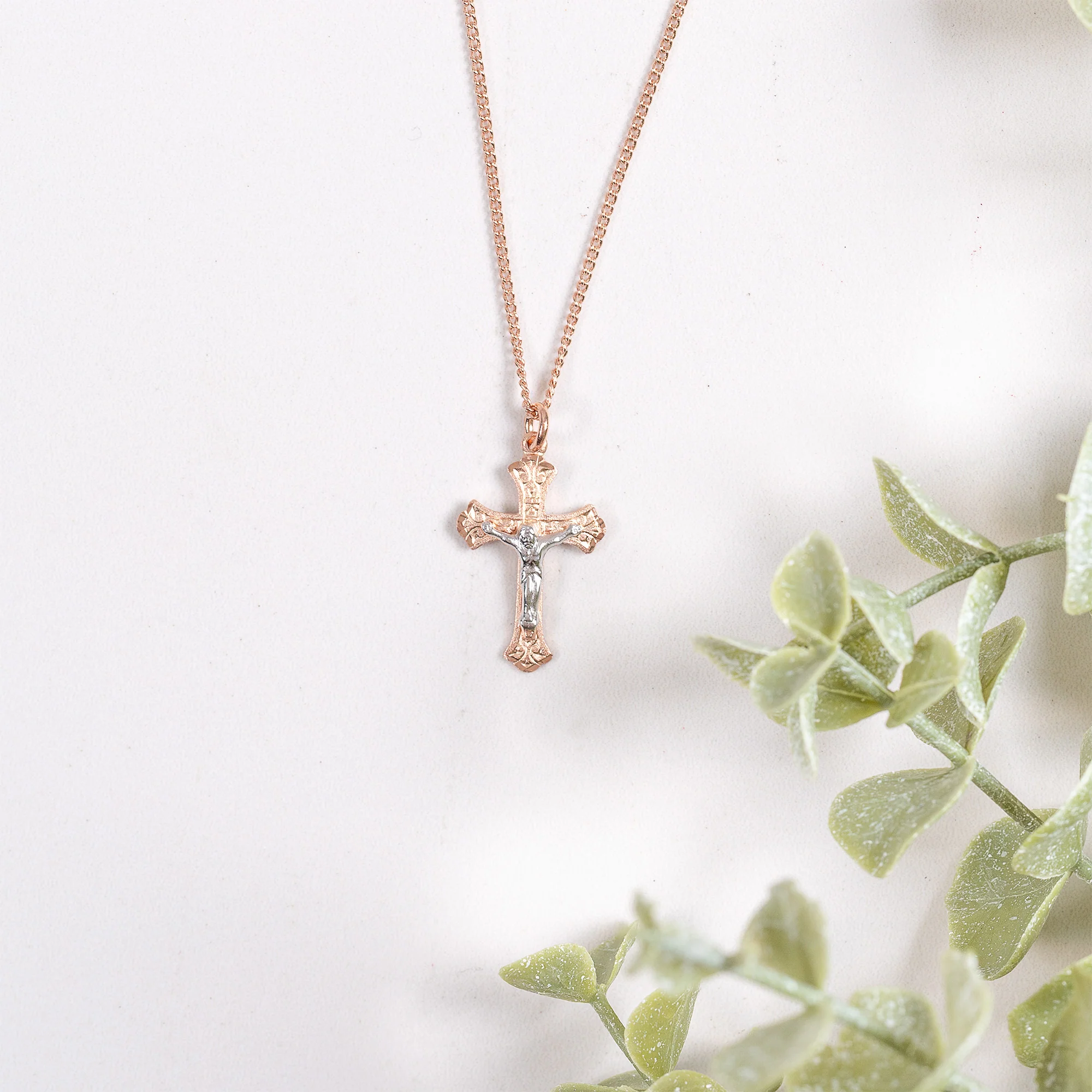 Rose Gold & Sterling Crucifix Necklace - Image 2