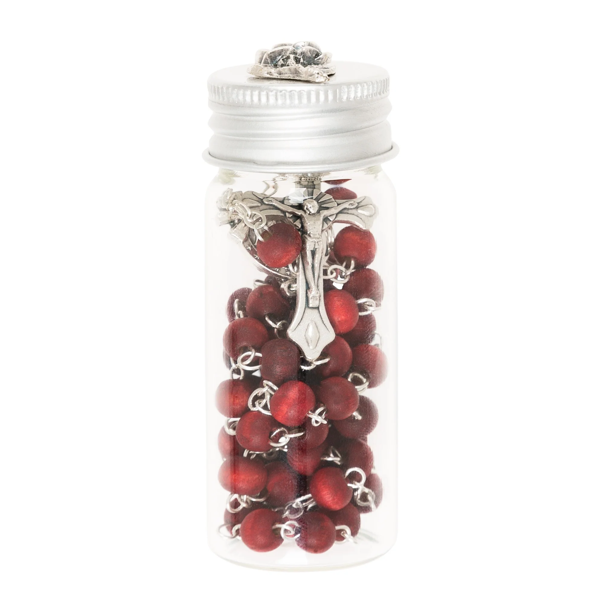 Rose Scented Wood Rosary in Glass Bottle - Image 4