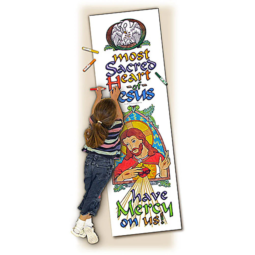 Sacred Heart Catholic Coloring Poster - 6' x 2' - Image 2