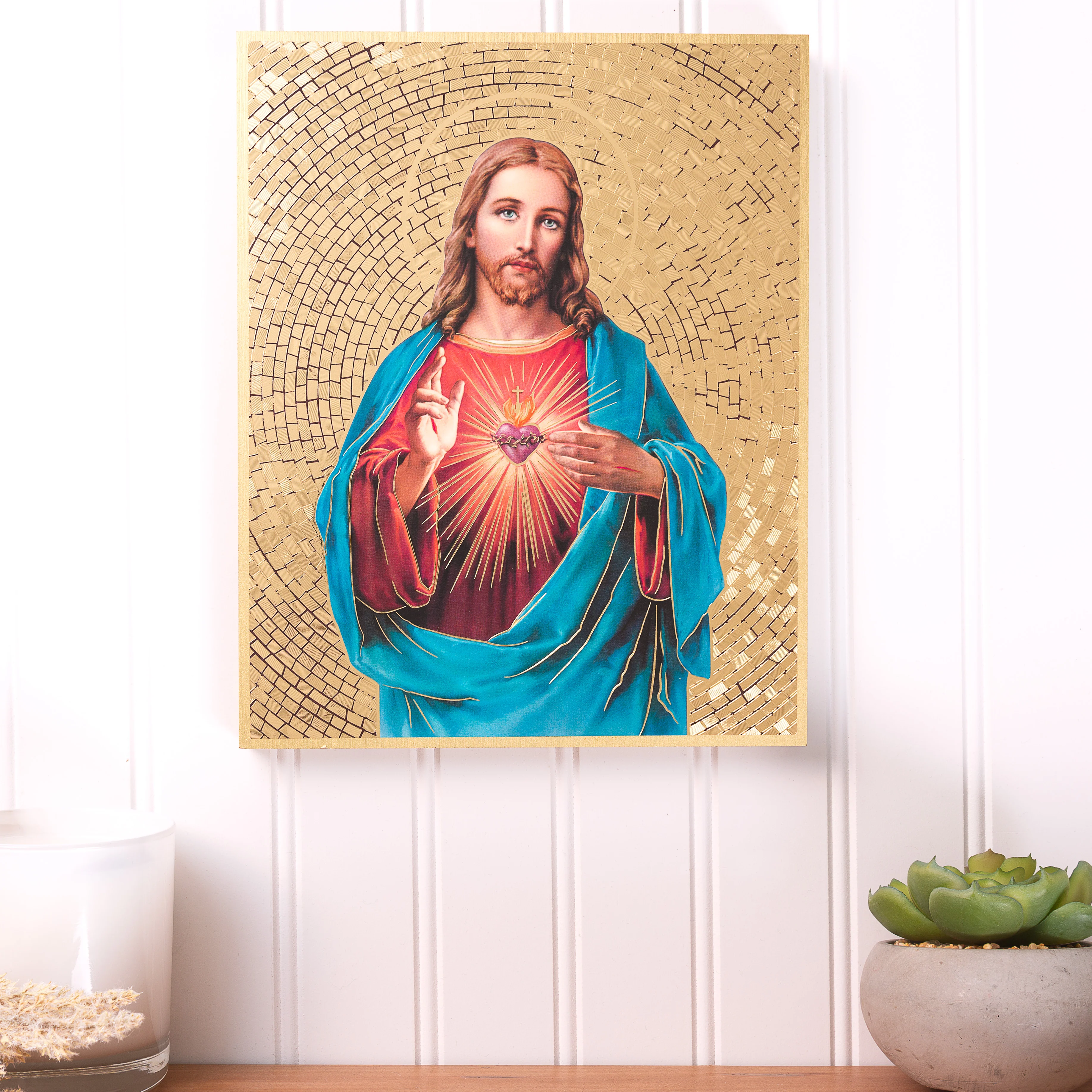 Sacred Heart Gold Foil Mosaic Plaque - Multiple Sizes - Image 2