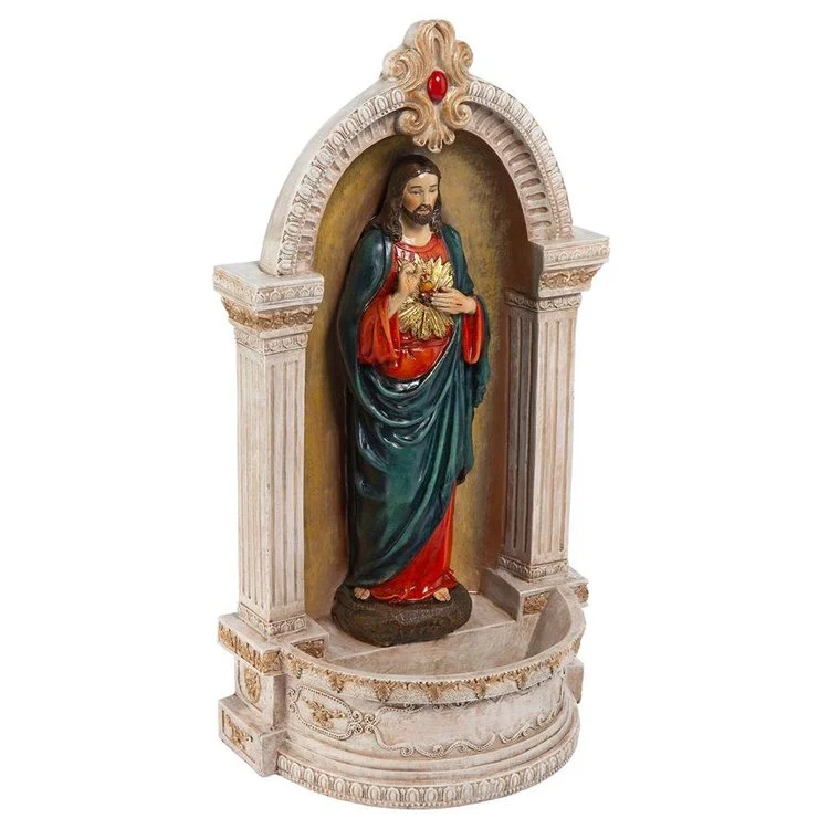 Sacred Heart Italian Style Statue with Holy Water Font - 12" - Image 3