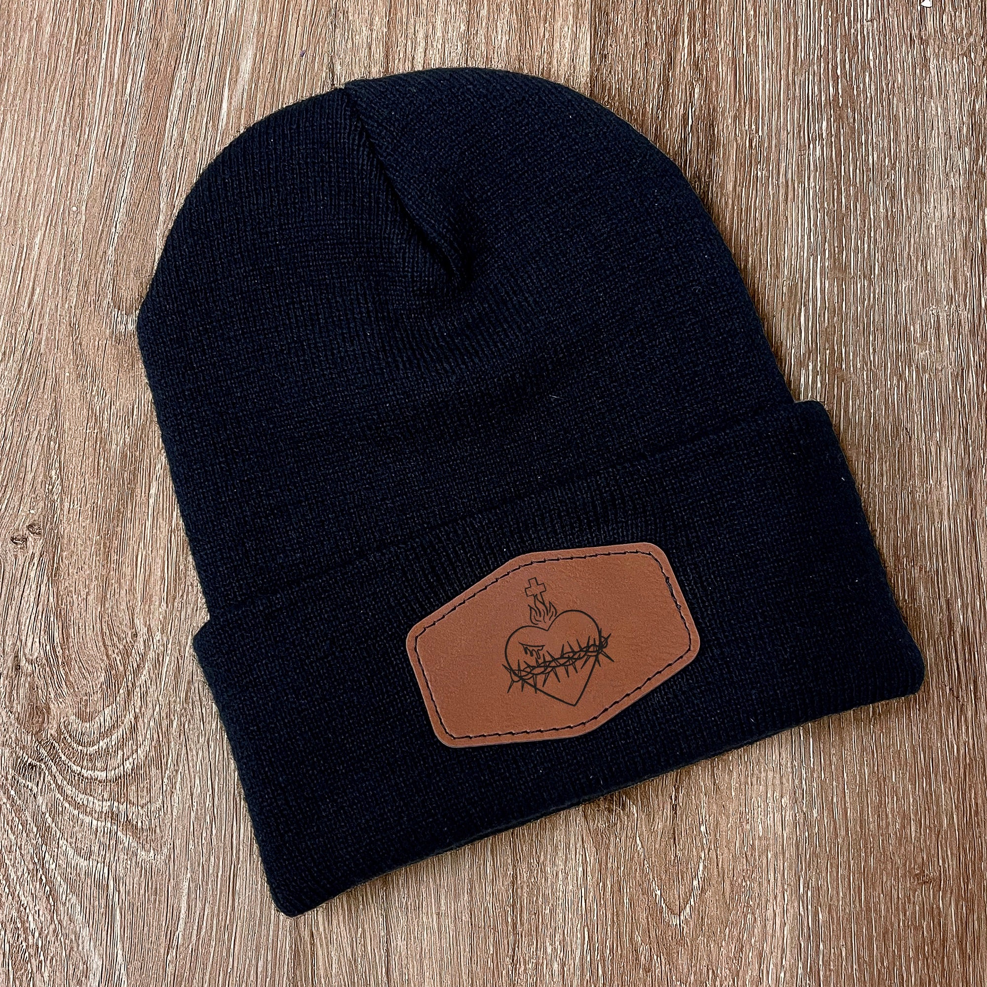 Sacred Heart Leather Patch Beanie
