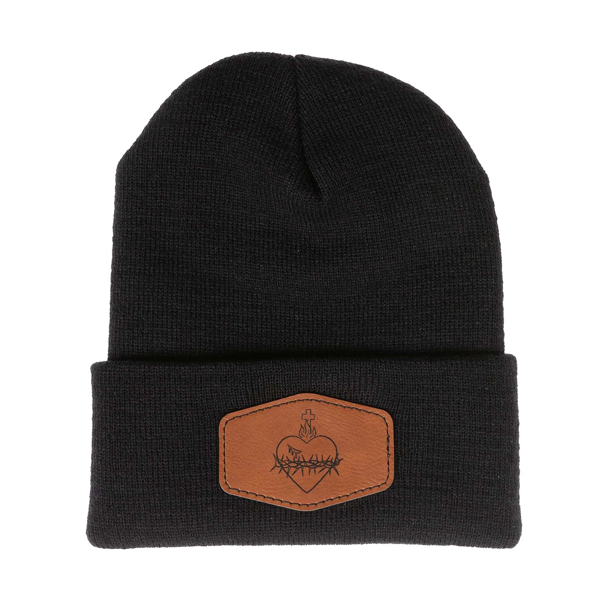 Sacred Heart Leather Patch Beanie - Image 3