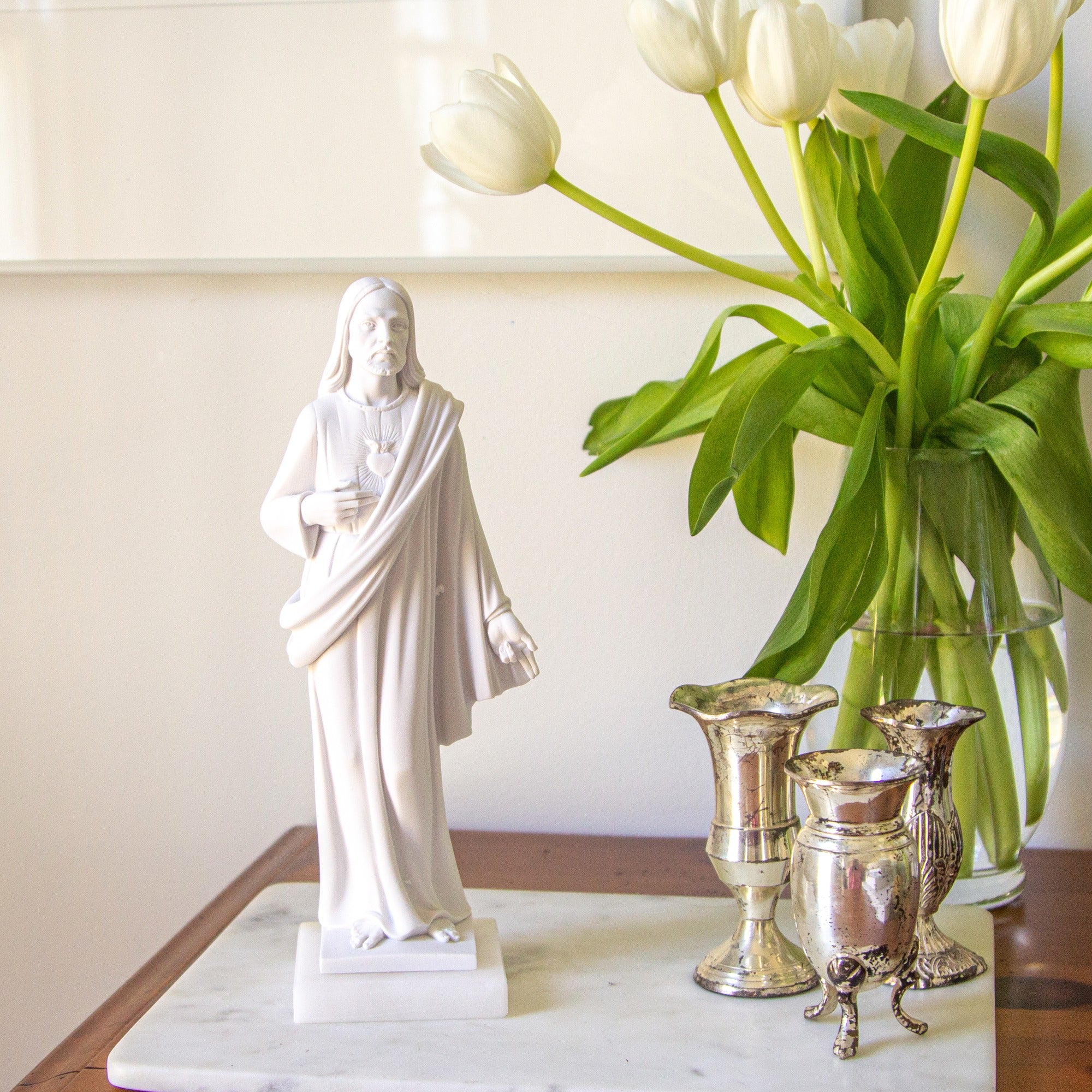 Sacred Heart of Jesus Italian Alabaster Statue - 10"