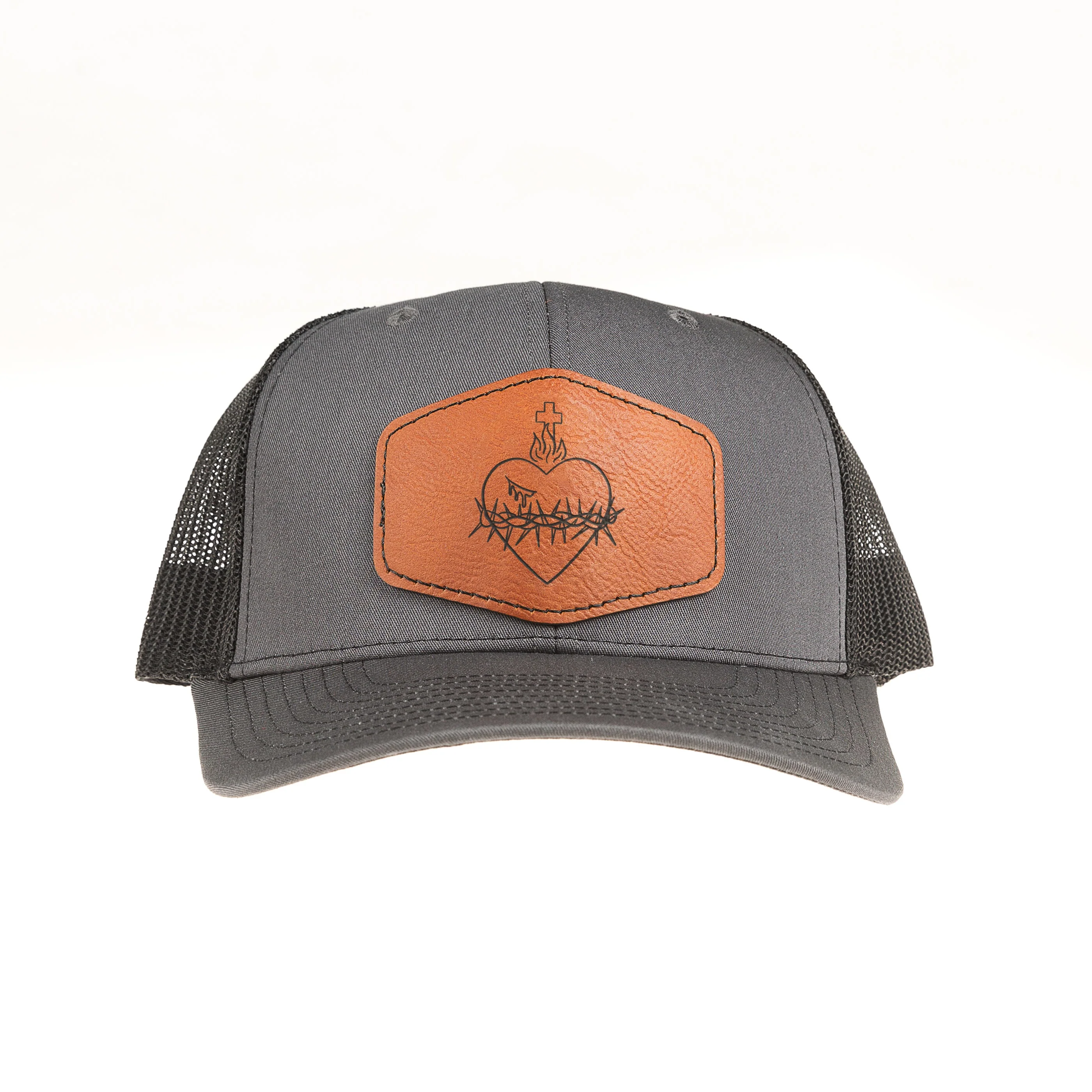 Sacred Heart of Jesus Leather Patch Ball Cap - Image 3